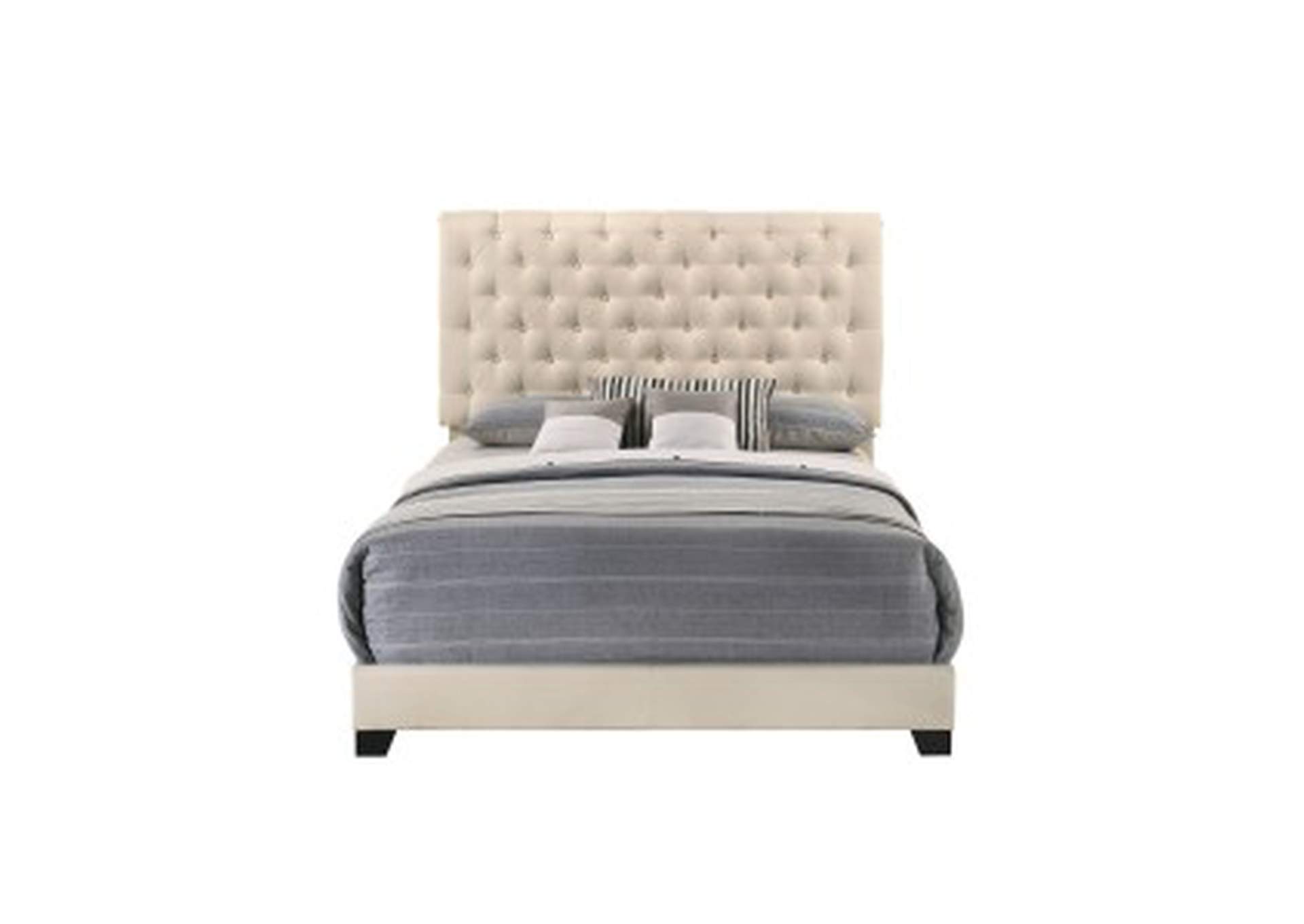 Beige Fabric Queen Bed W/Beige Fabric W/4 Slat + 8 S.Leg,Homelegance