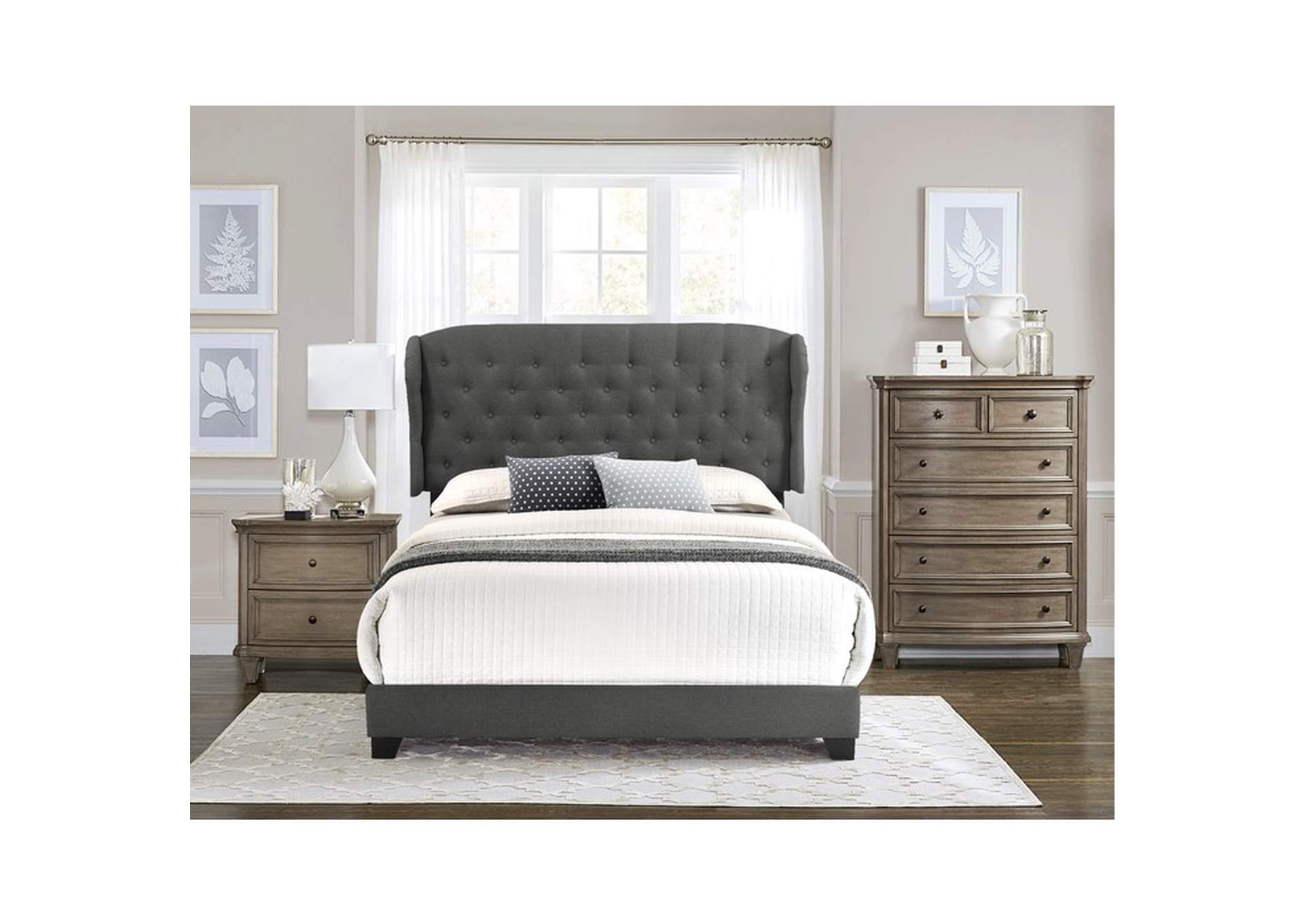 Dark Grey Fabric Queen Bed W/Dark Grey Fabric,Homelegance