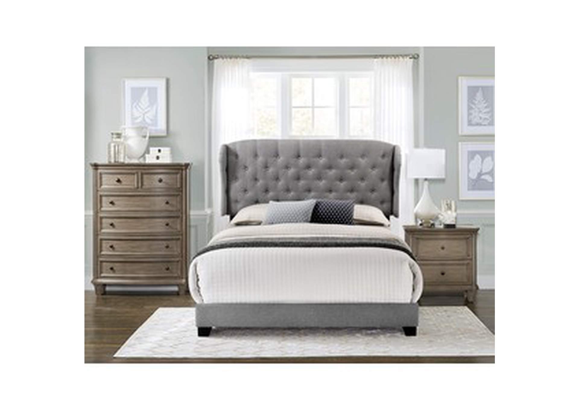 Grey Fabric Queen Bed W/Grey Fabric,Homelegance