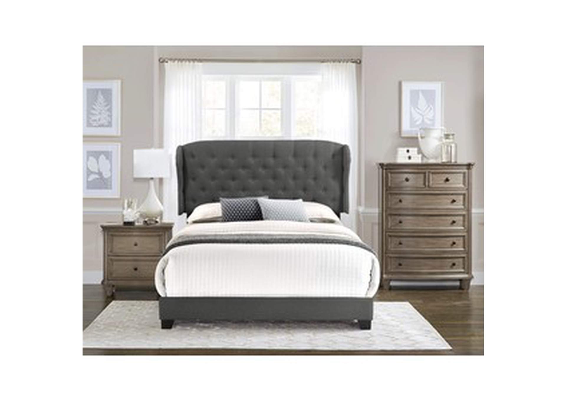 Dark Grey Fabric King Bed W/Dark Grey Fabric,Homelegance