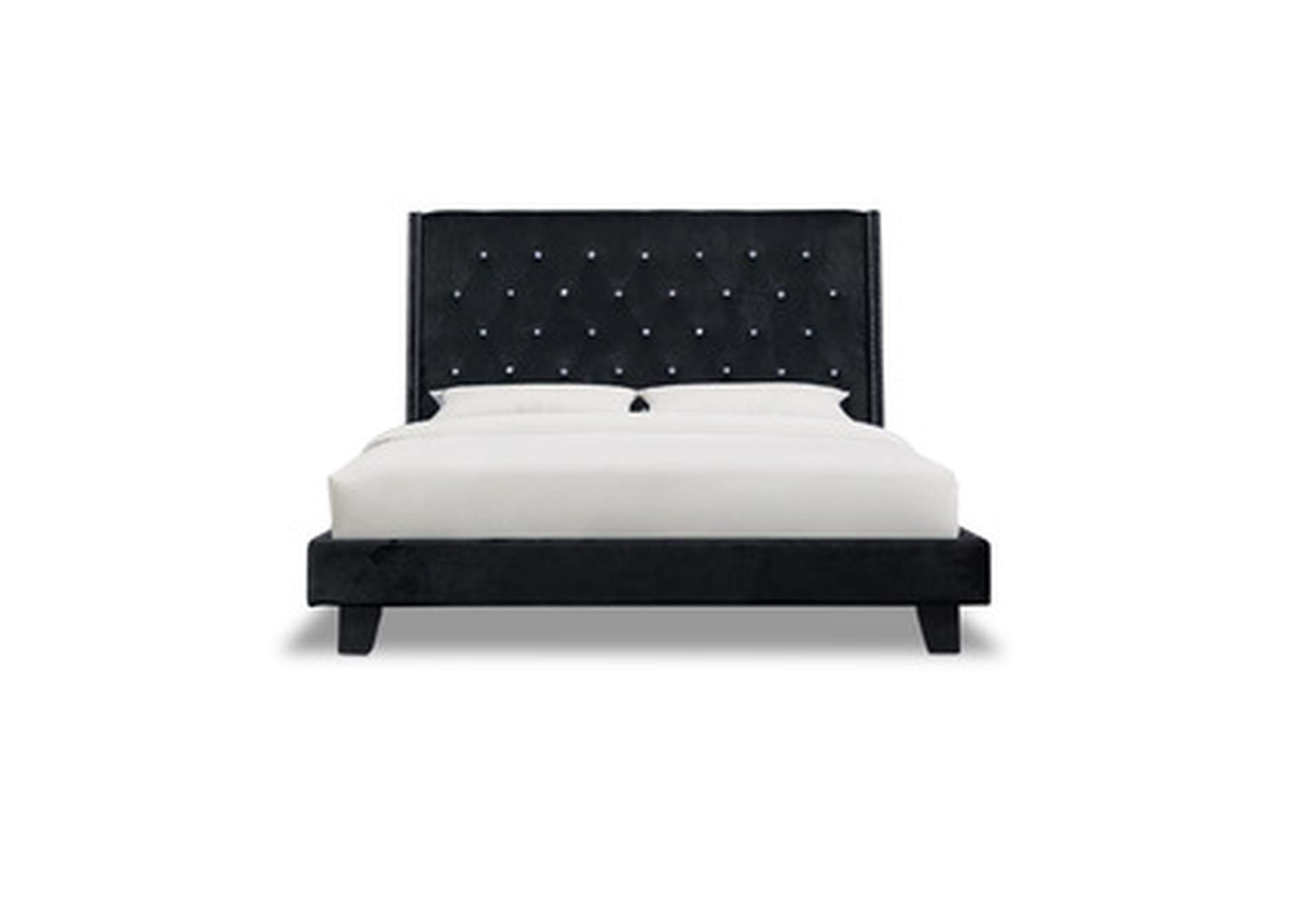 Black King Platform Bed With Black Velvet,Homelegance
