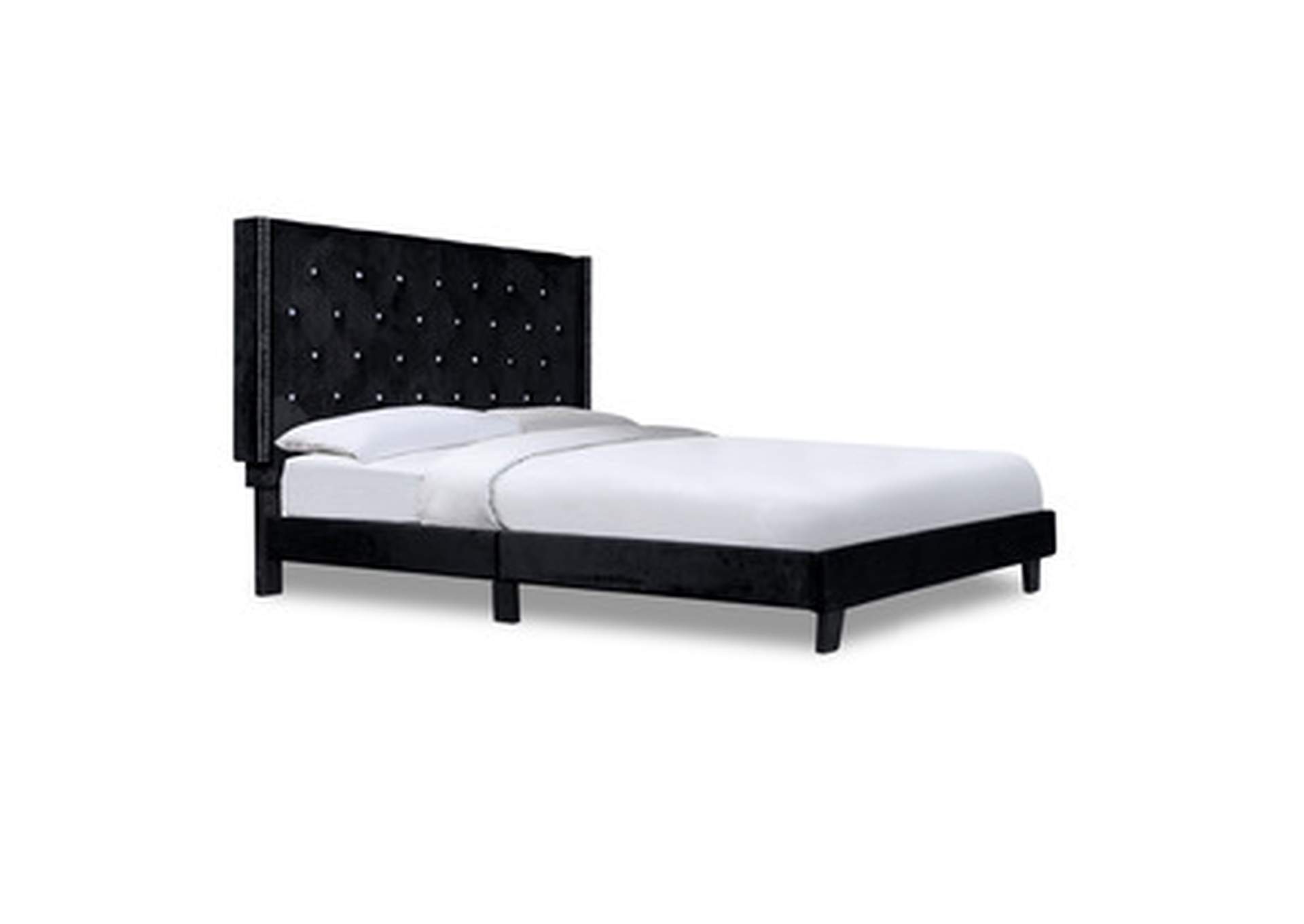 Black King Platform Bed With Black Velvet,Homelegance