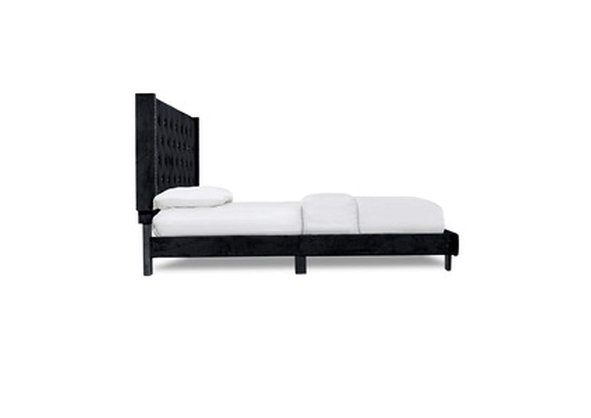 Black King Platform Bed With Black Velvet,Homelegance