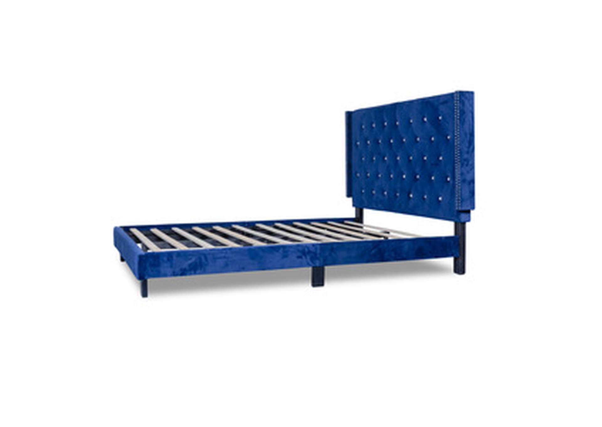 blue King Platform Bed With Blue Velvet,Homelegance