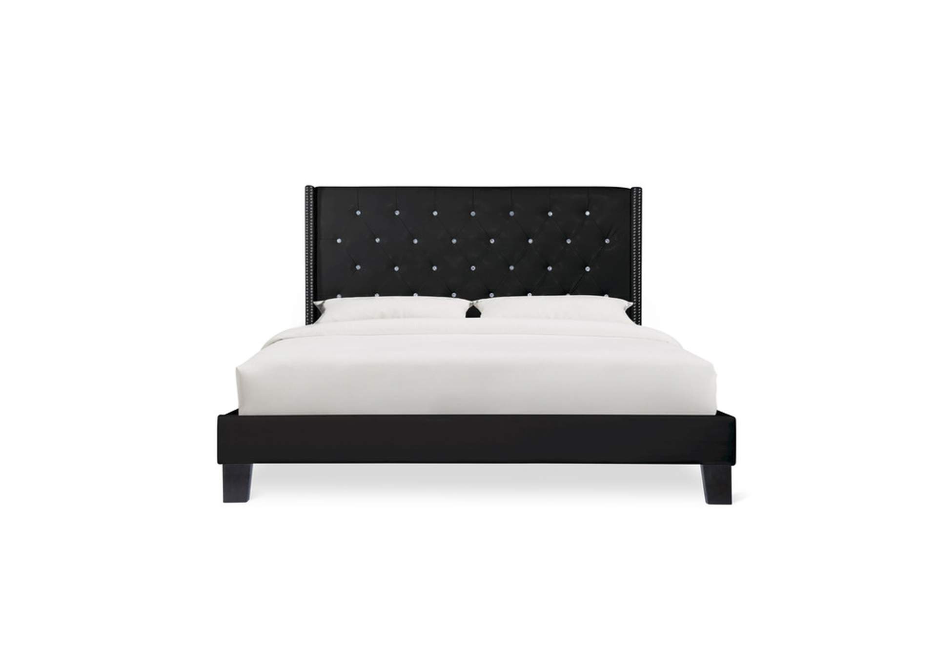 black Queen Pu Leather Platform Bed, Blk,Homelegance