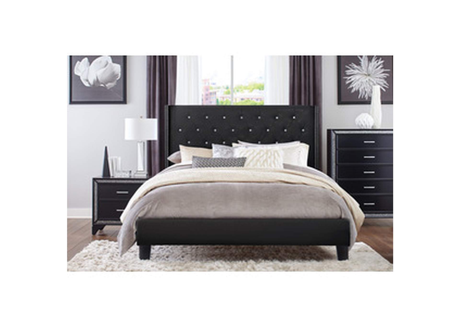 black Queen Pu Leather Platform Bed, Blk,Homelegance
