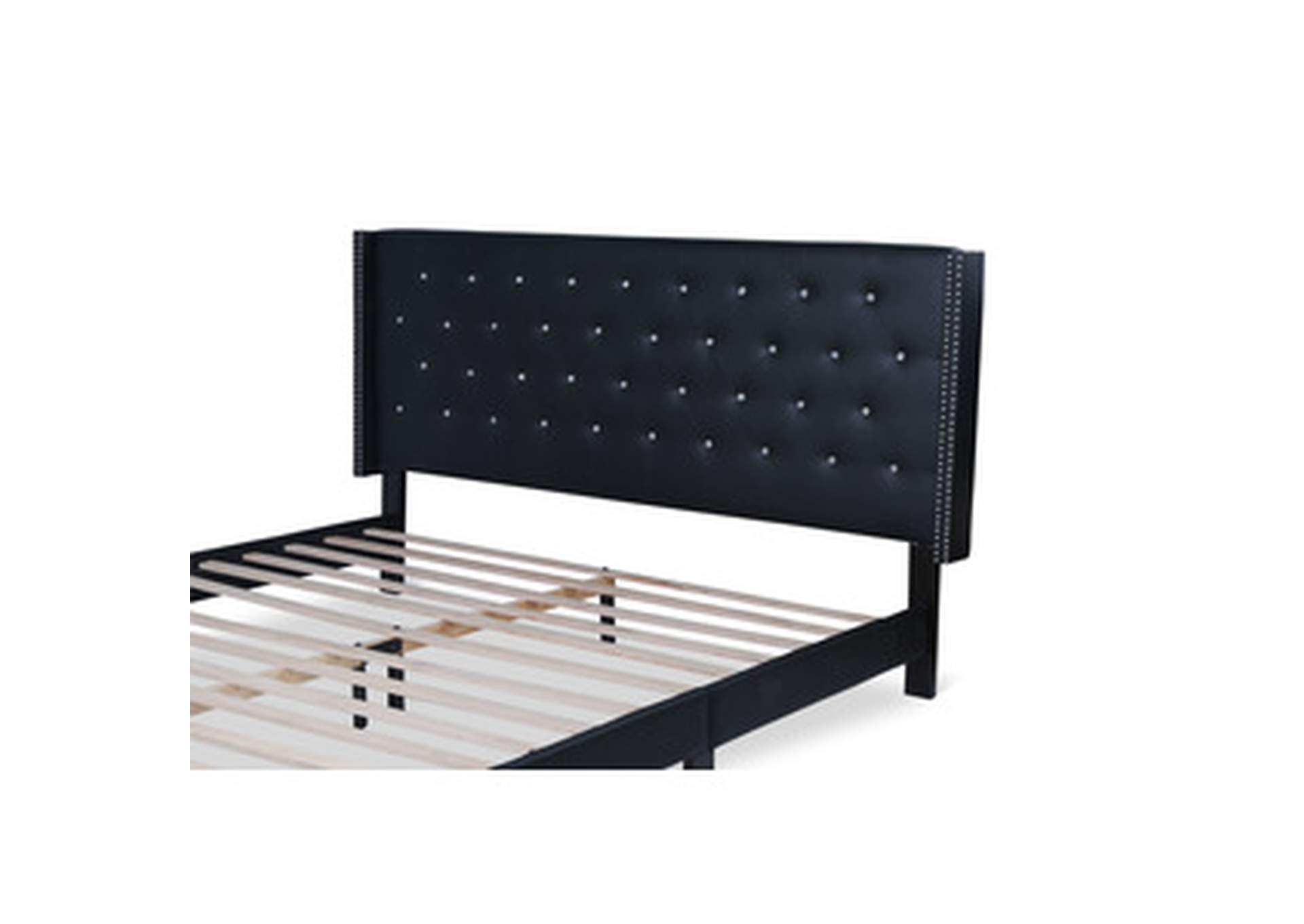 black Queen Pu Leather Platform Bed, Blk,Homelegance