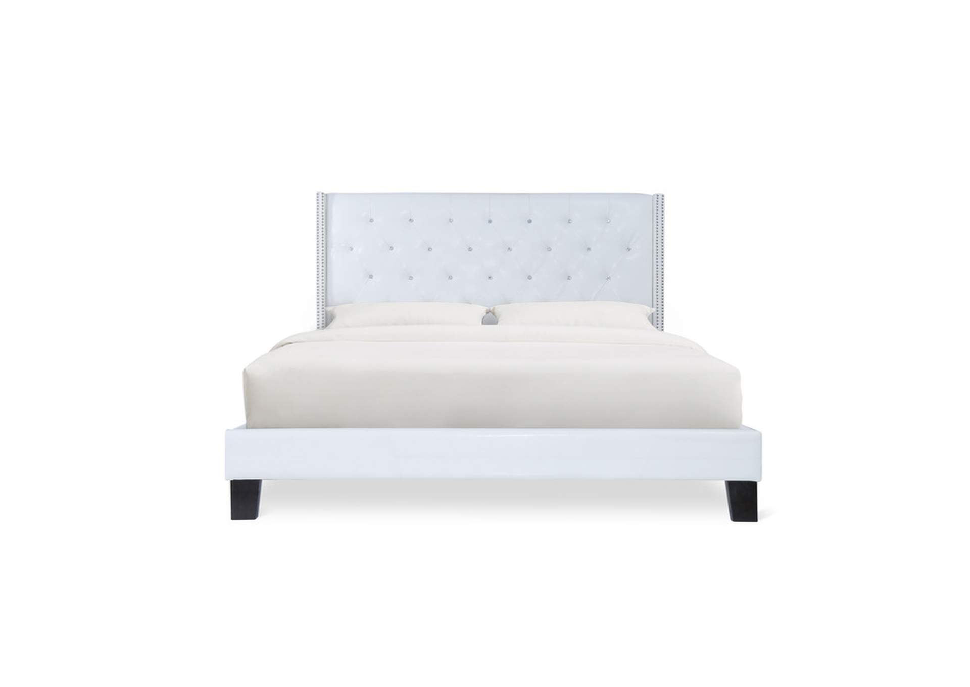 white Queen Pu Leather Platform Bed, White,Homelegance