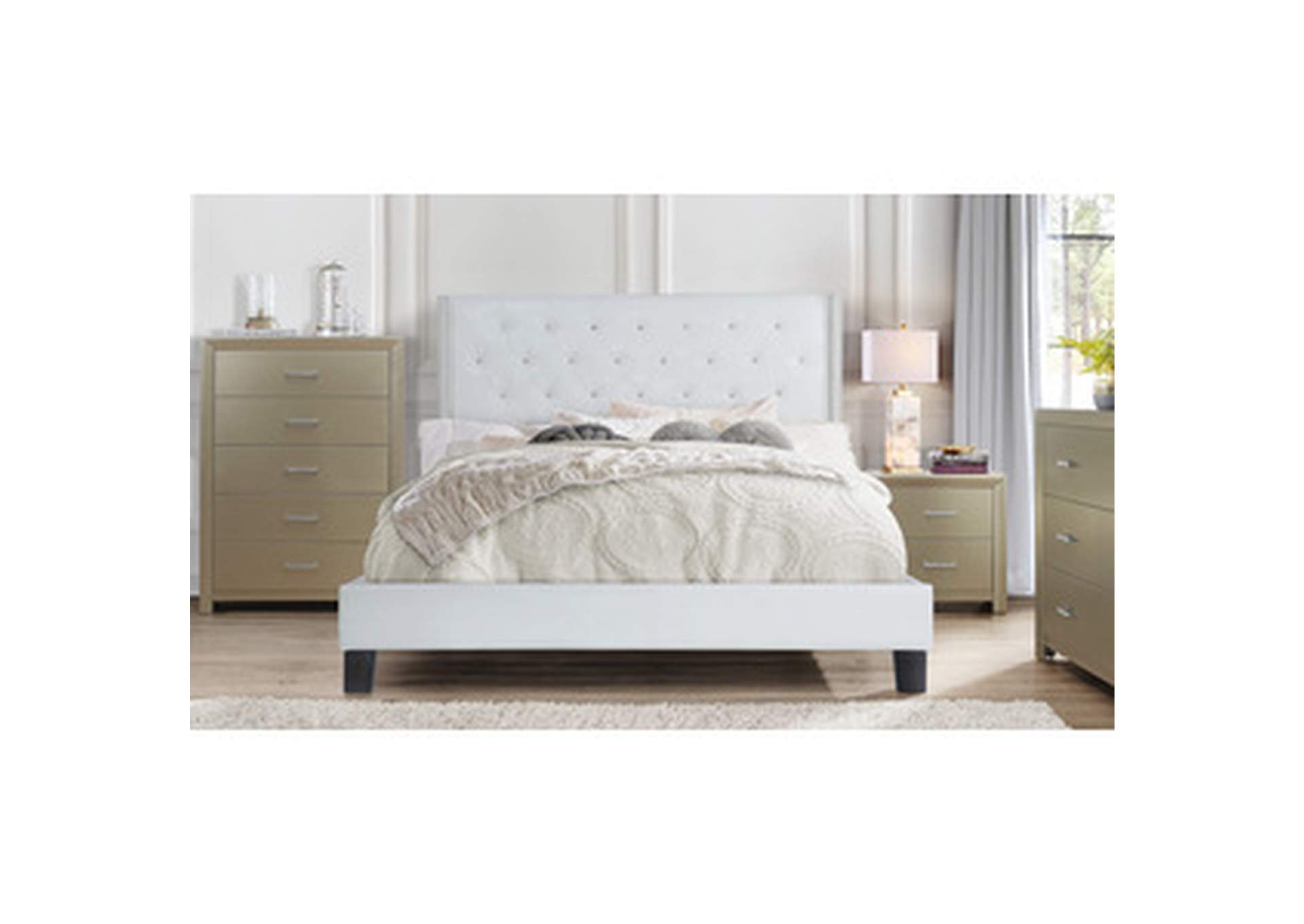 white Queen Pu Leather Platform Bed, White,Homelegance