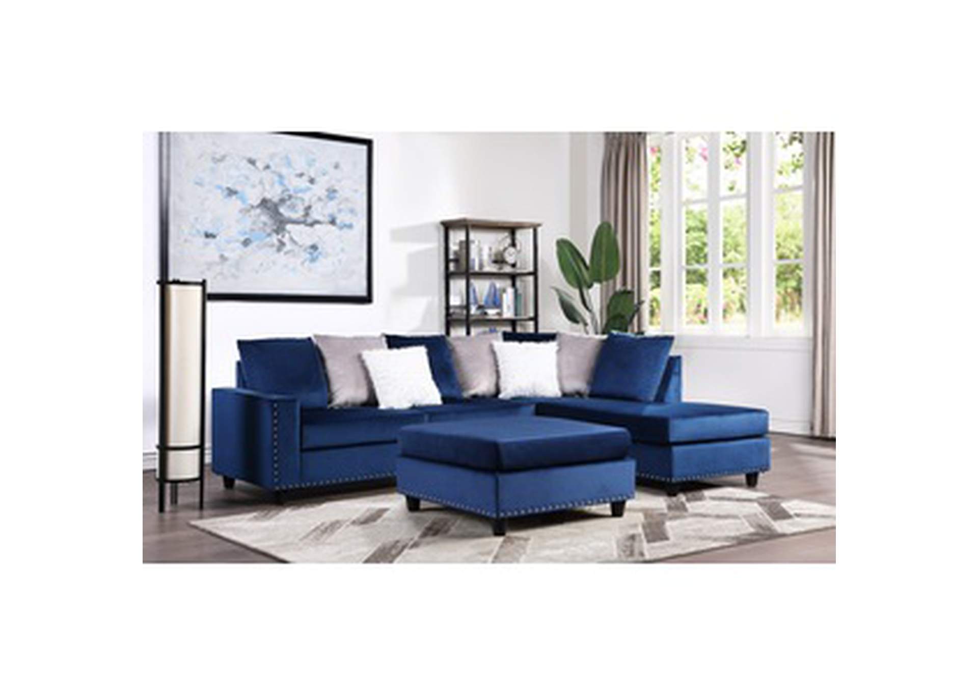 Sectionals Blue Velvet 2-Piece Reversible Sectional, Blue Velvet,Homelegance