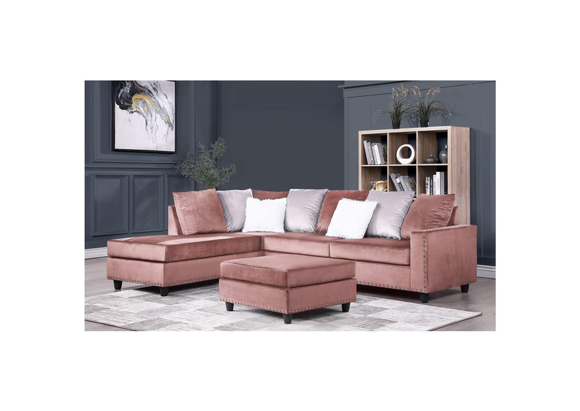 Sectionals Pink Velvet 2-Piece Reversible Sectional, Pink Velvet,Homelegance