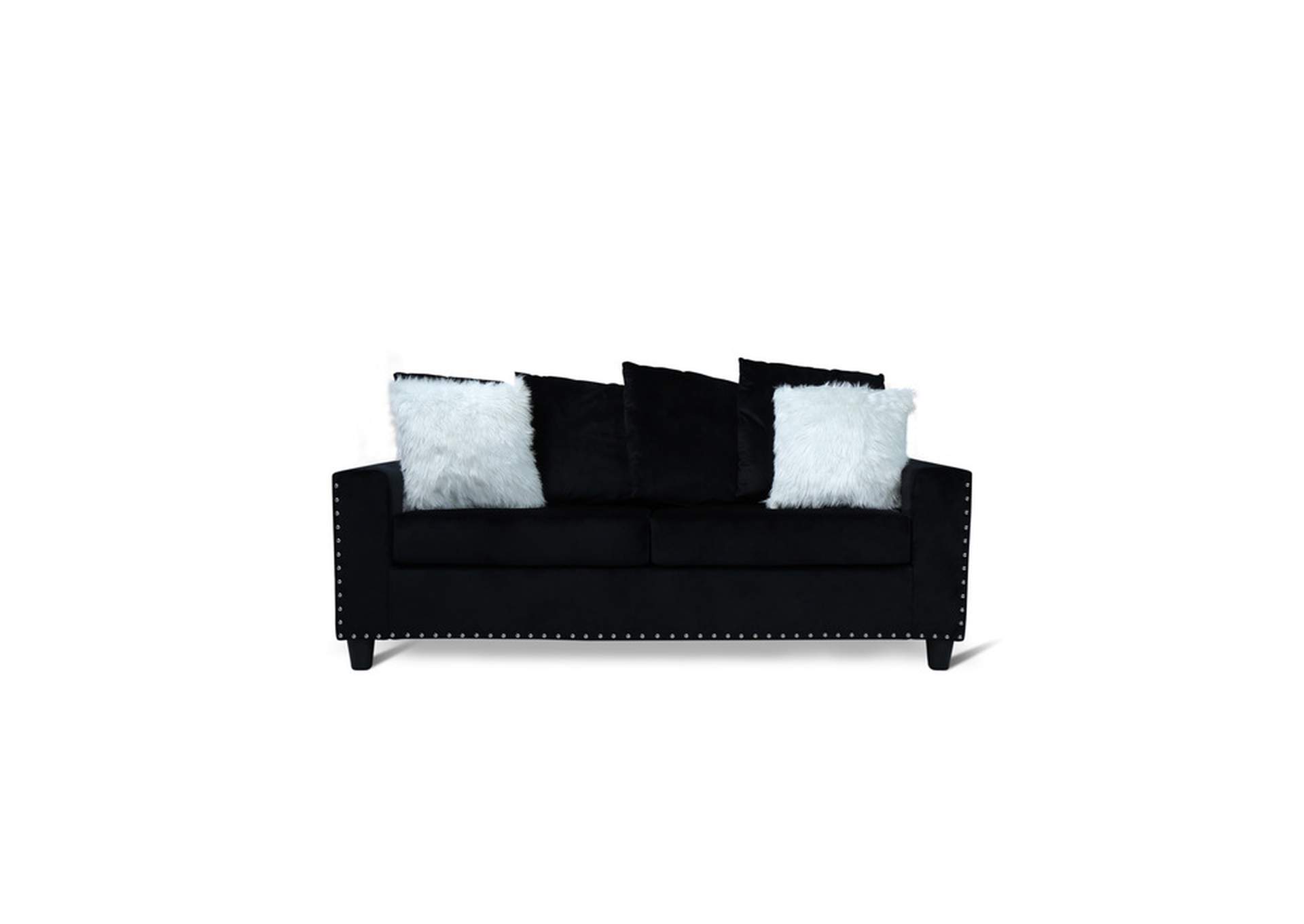 black velvet Sofa W/Black Velvet W/2 Pillow,Homelegance