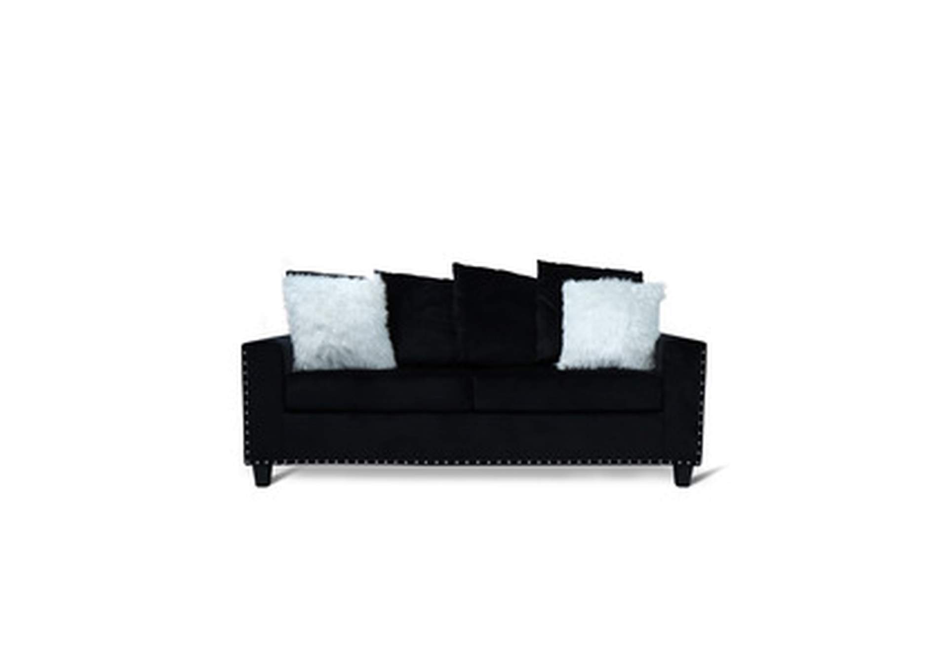 black velvet Sofa W/Black Velvet W/2 Pillow,Homelegance