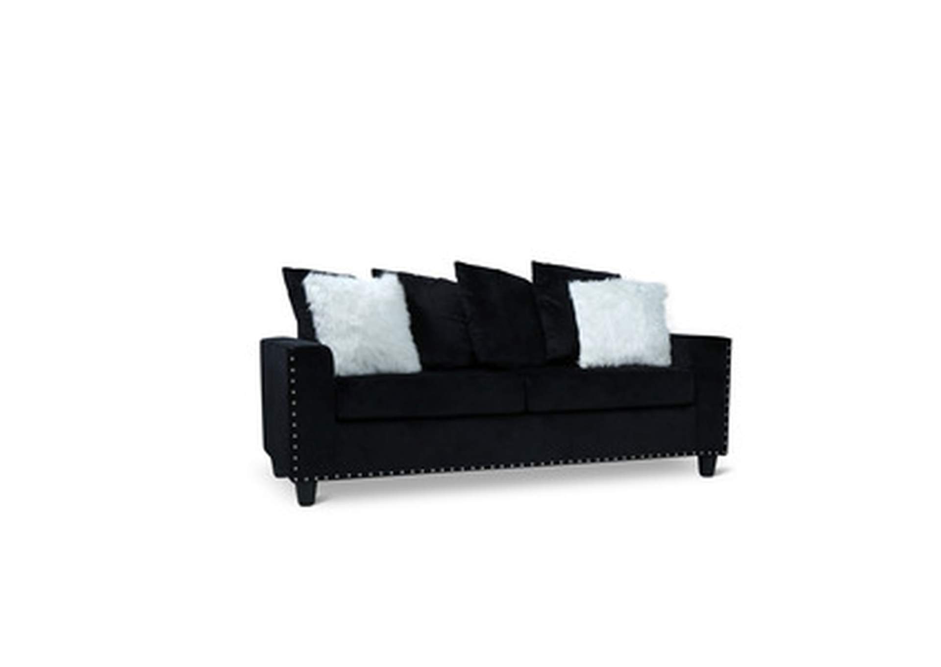 black velvet Sofa W/Black Velvet W/2 Pillow,Homelegance