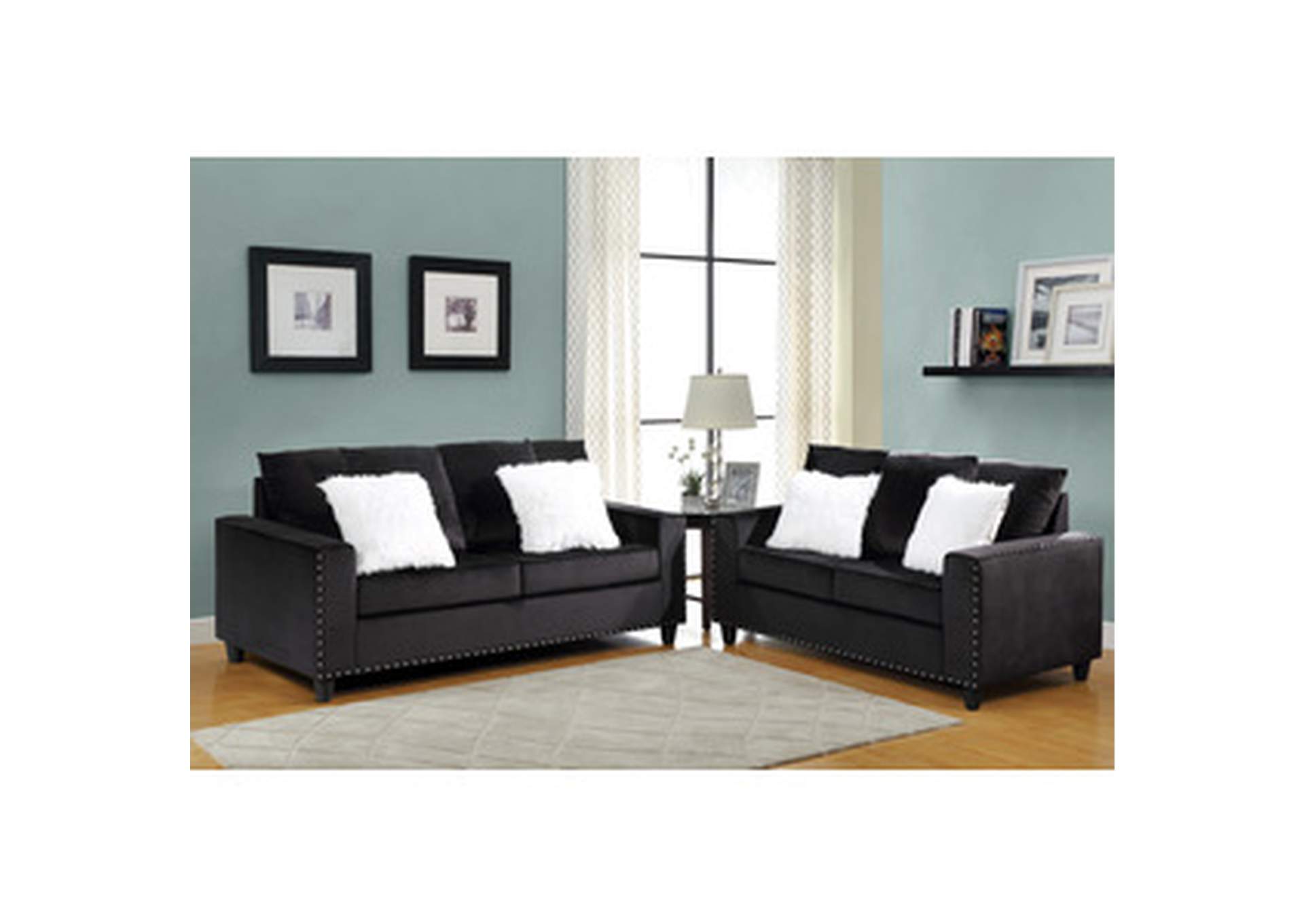 black velvet Sofa W/Black Velvet W/2 Pillow,Homelegance