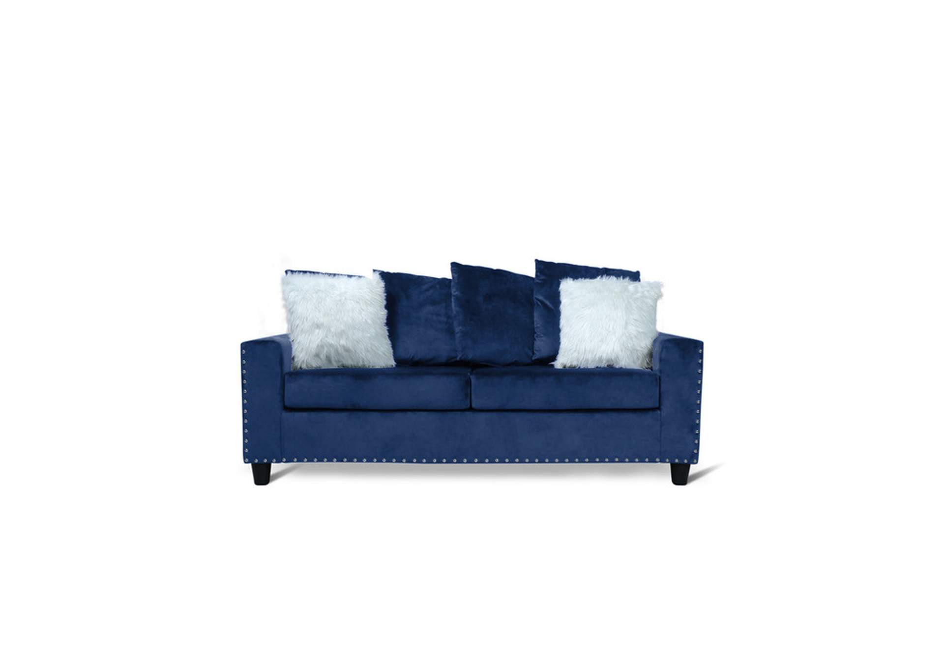blue velvet Sofa W/Blue Velvet W/2 Pillow,Homelegance