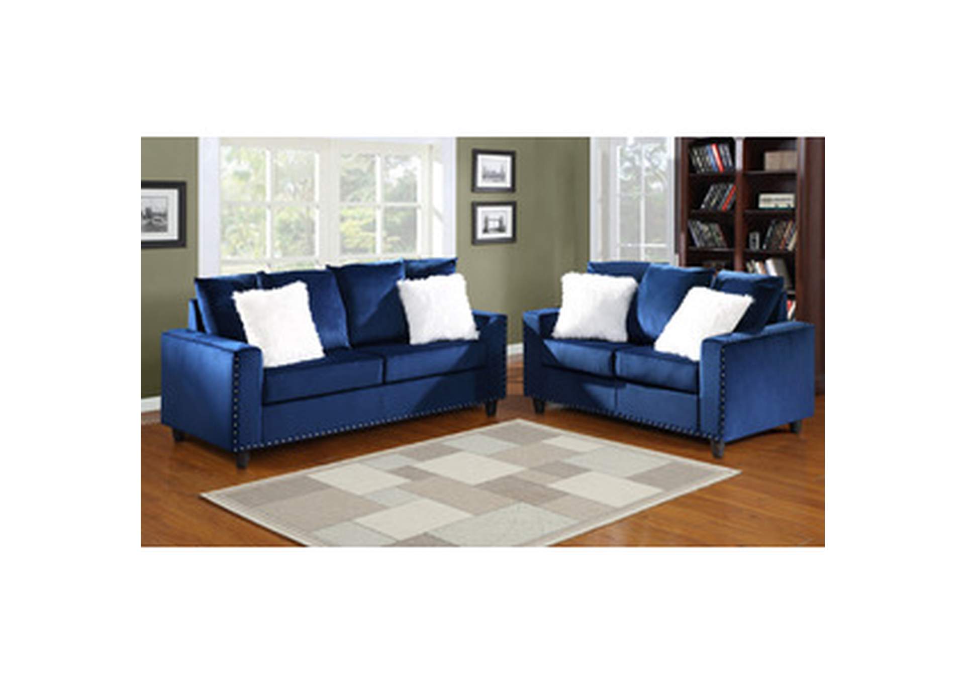 blue velvet Sofa W/Blue Velvet W/2 Pillow,Homelegance