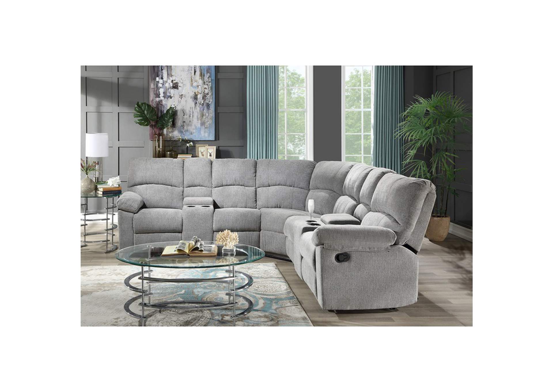 Sectionals Light Grey Fabric Sectional, Light Grey Fabric,Homelegance