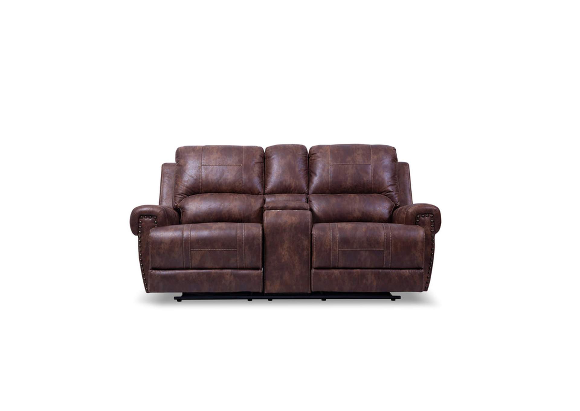 blue velvet Double Reclining Love Seat W/Console, Brw Polish Mircrofiber,Homelegance