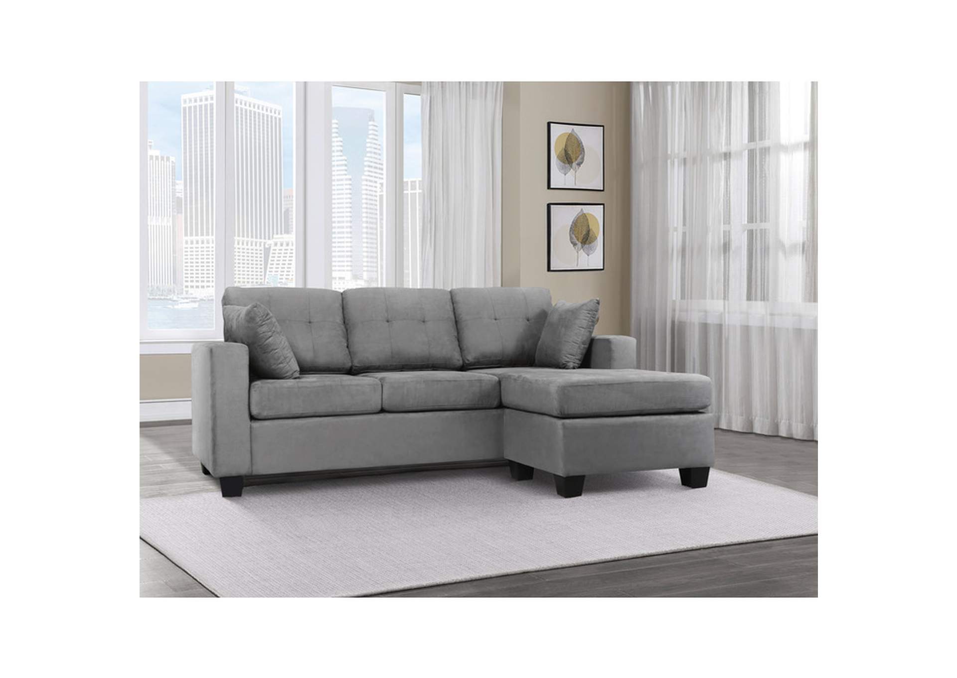 Sectionals Gray Fabric Reversible Sofa Chaise, Gray Fabric,Homelegance