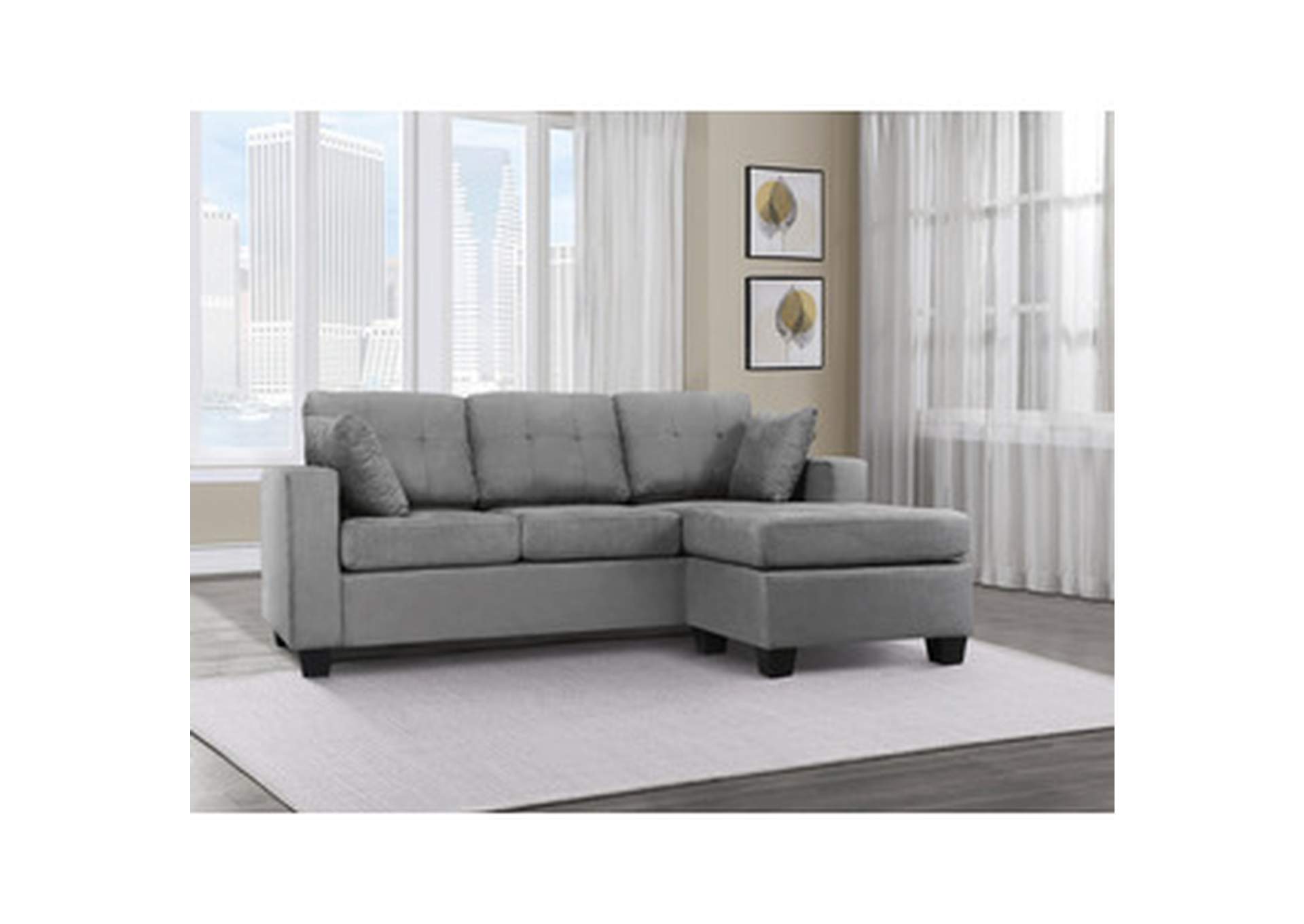Sectionals Gray Fabric Reversible Sofa Chaise, Gray Fabric,Homelegance