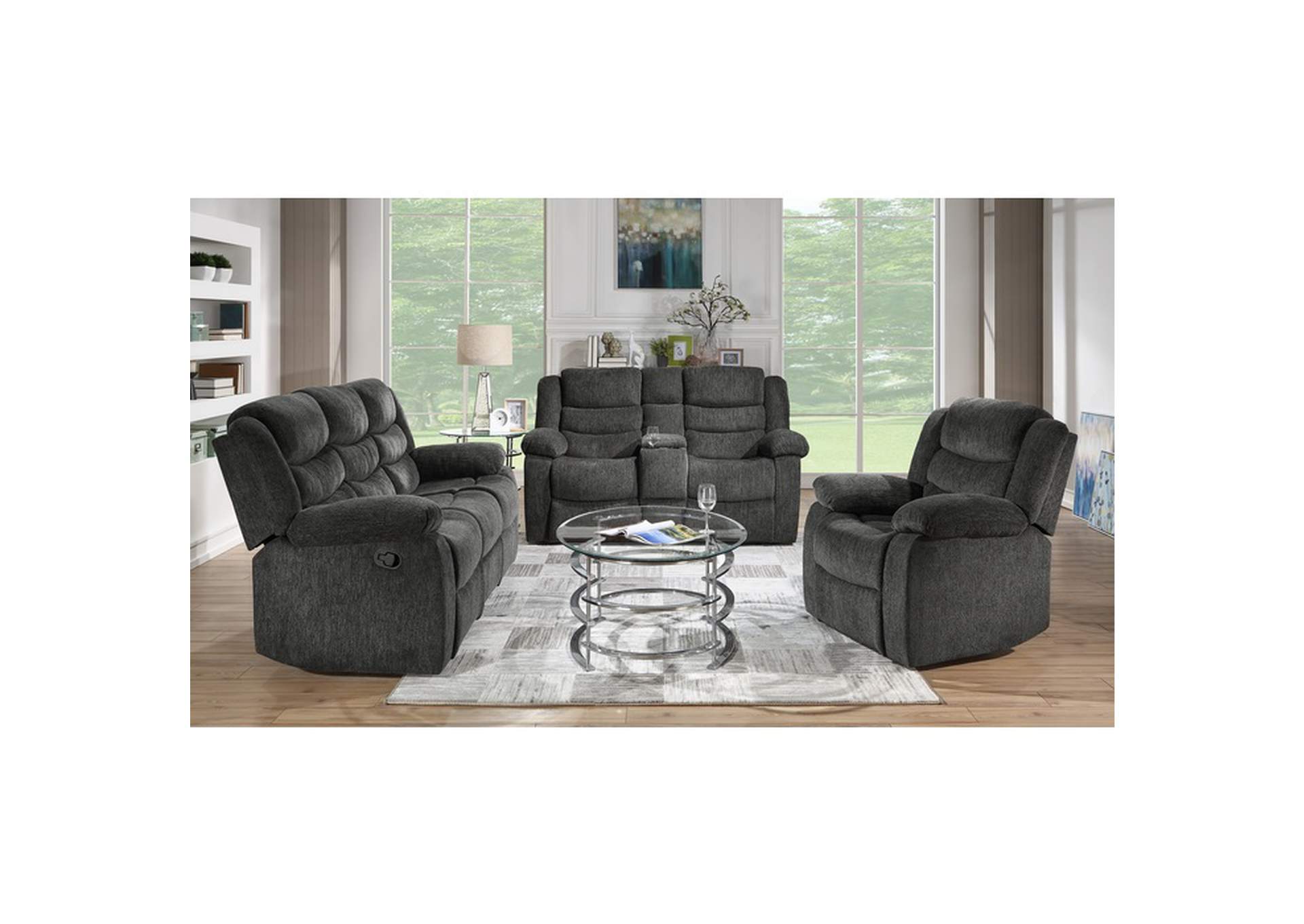 Charcoal Reclining Console Loveseat W/ 2Mechanism, Charcoal,Homelegance