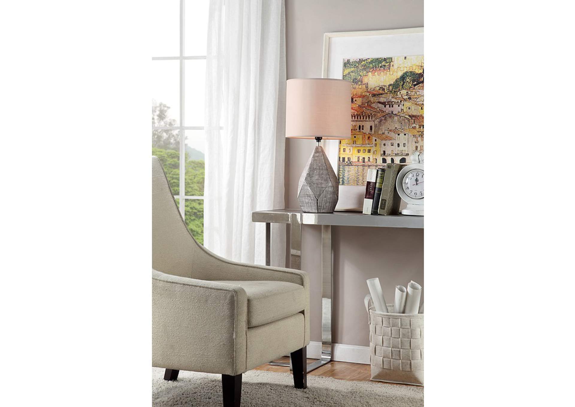 gray 25"H Tbl Lamp, Porcelain Gray Geometric Shape, 3-Way,Homelegance
