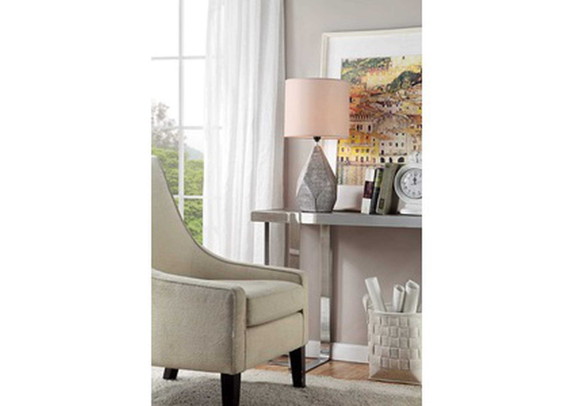 gray 25"H Tbl Lamp, Porcelain Gray Geometric Shape, 3-Way,Homelegance