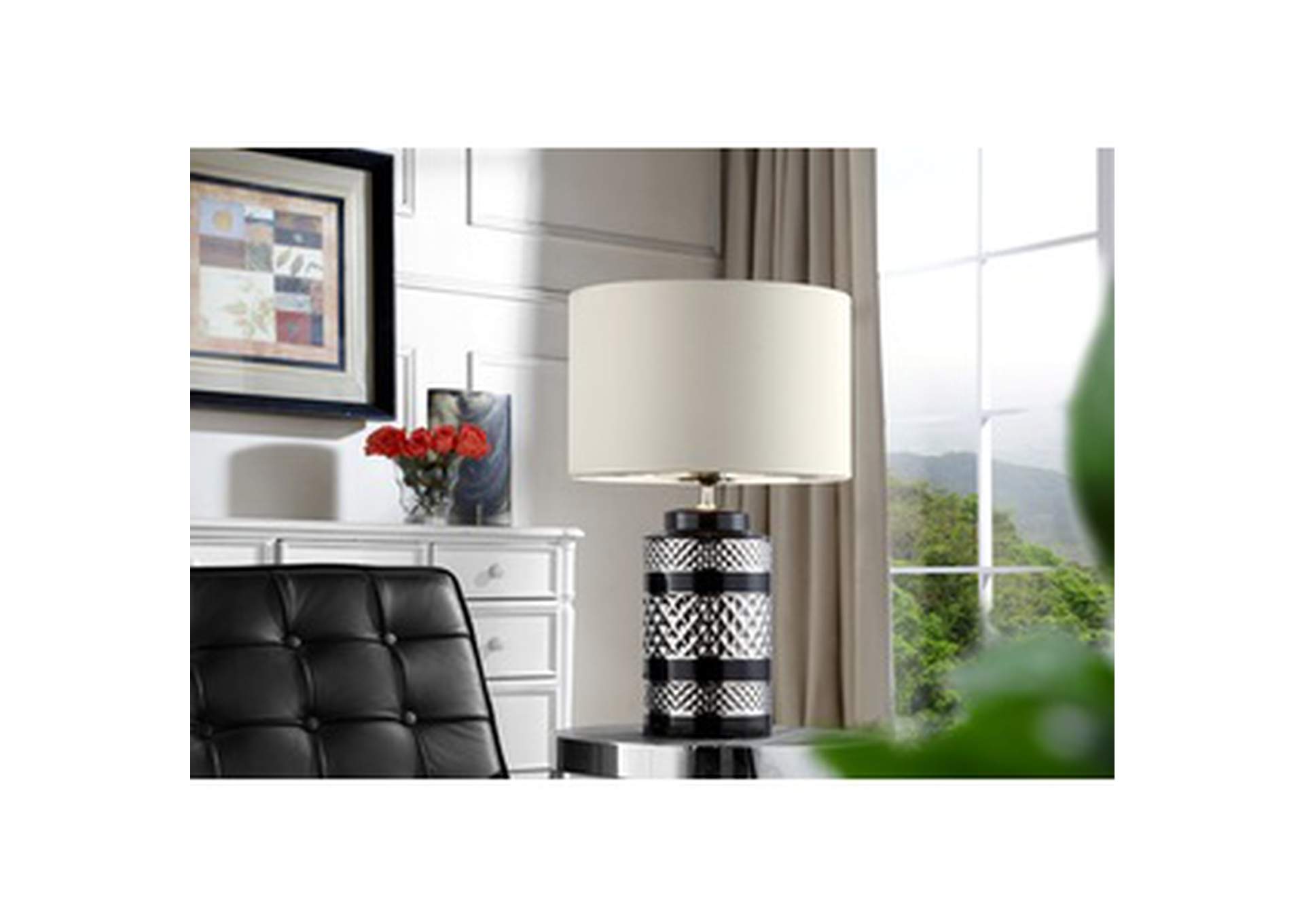Black & Wht 26.50"H Table Lamp, Ceramic,Black & Wht,Homelegance