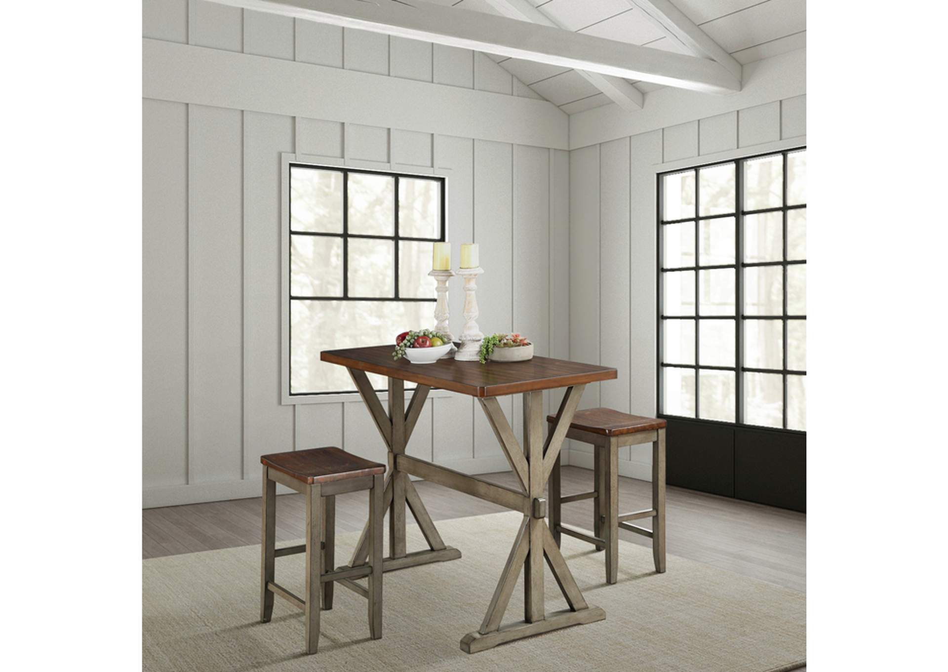 3 Piece Counter Height Dining Set, Brw Top W/ Grey Leg,3A,Homelegance