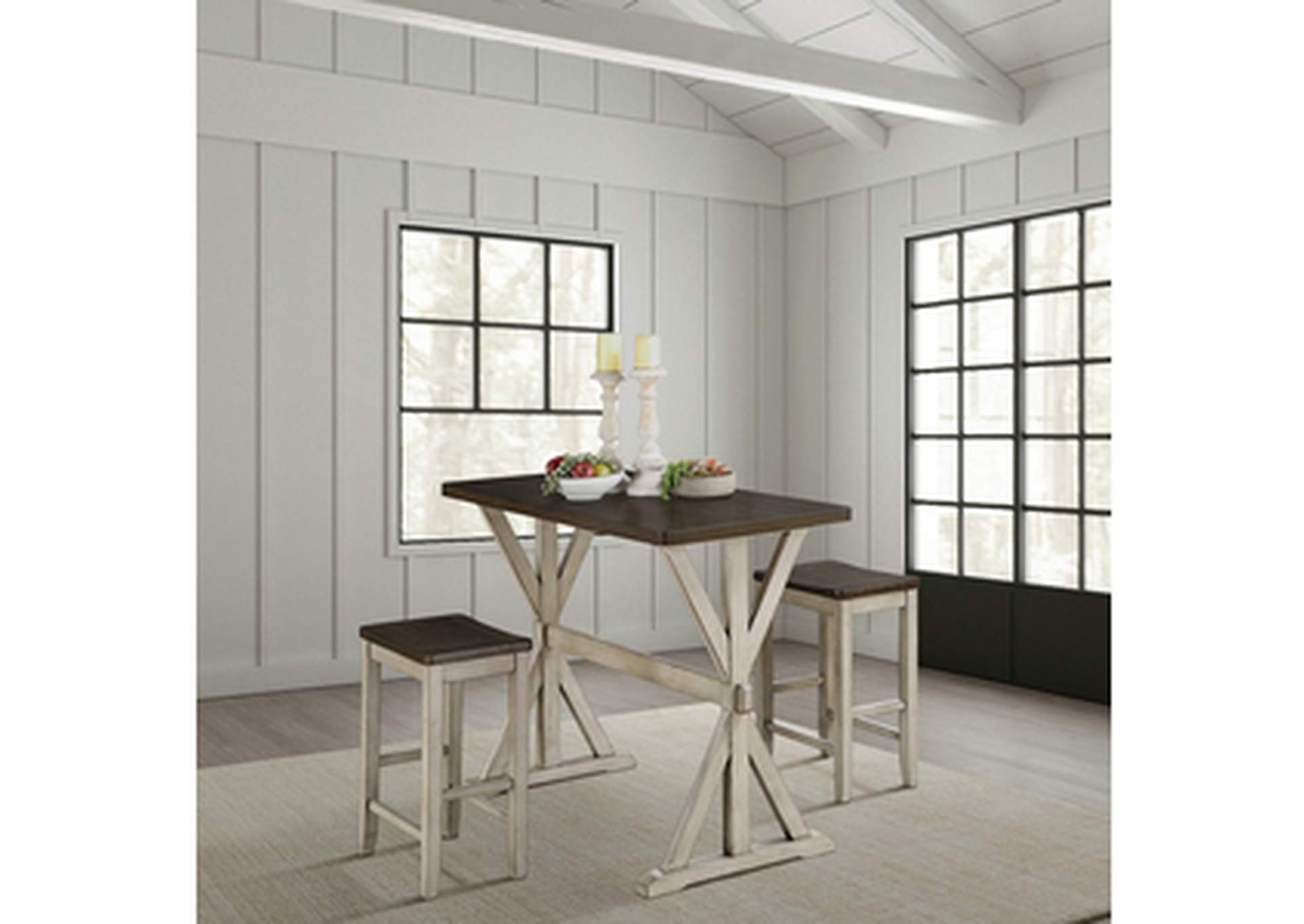 brown 3 Piece Counter Height Dining Set, Brw Top W/ Wht Leg,3A,Homelegance