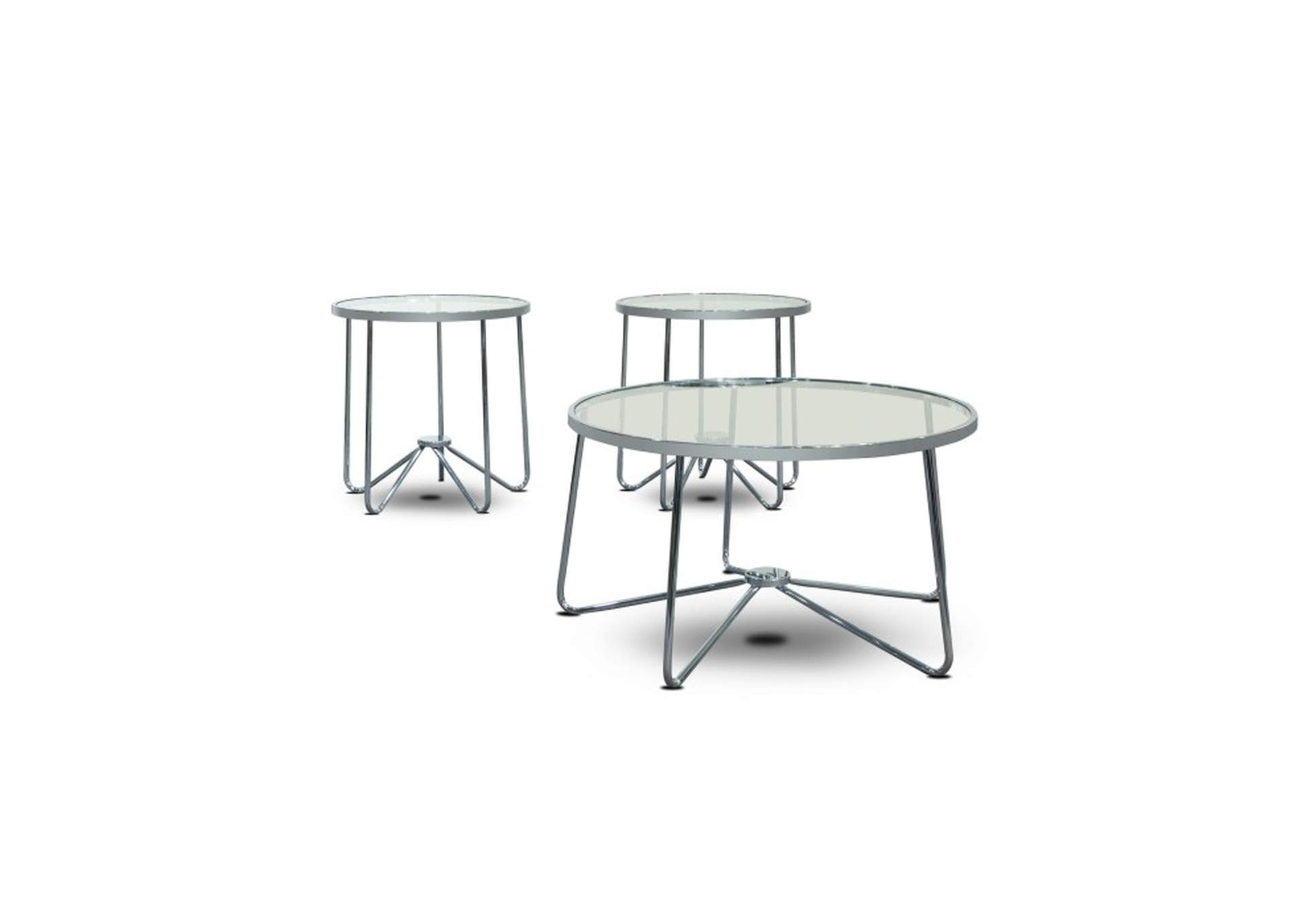 Cocktail Tables 3 Piece Occassional Table Set, Clear Glass Top W/ Chrome Legs,Homelegance