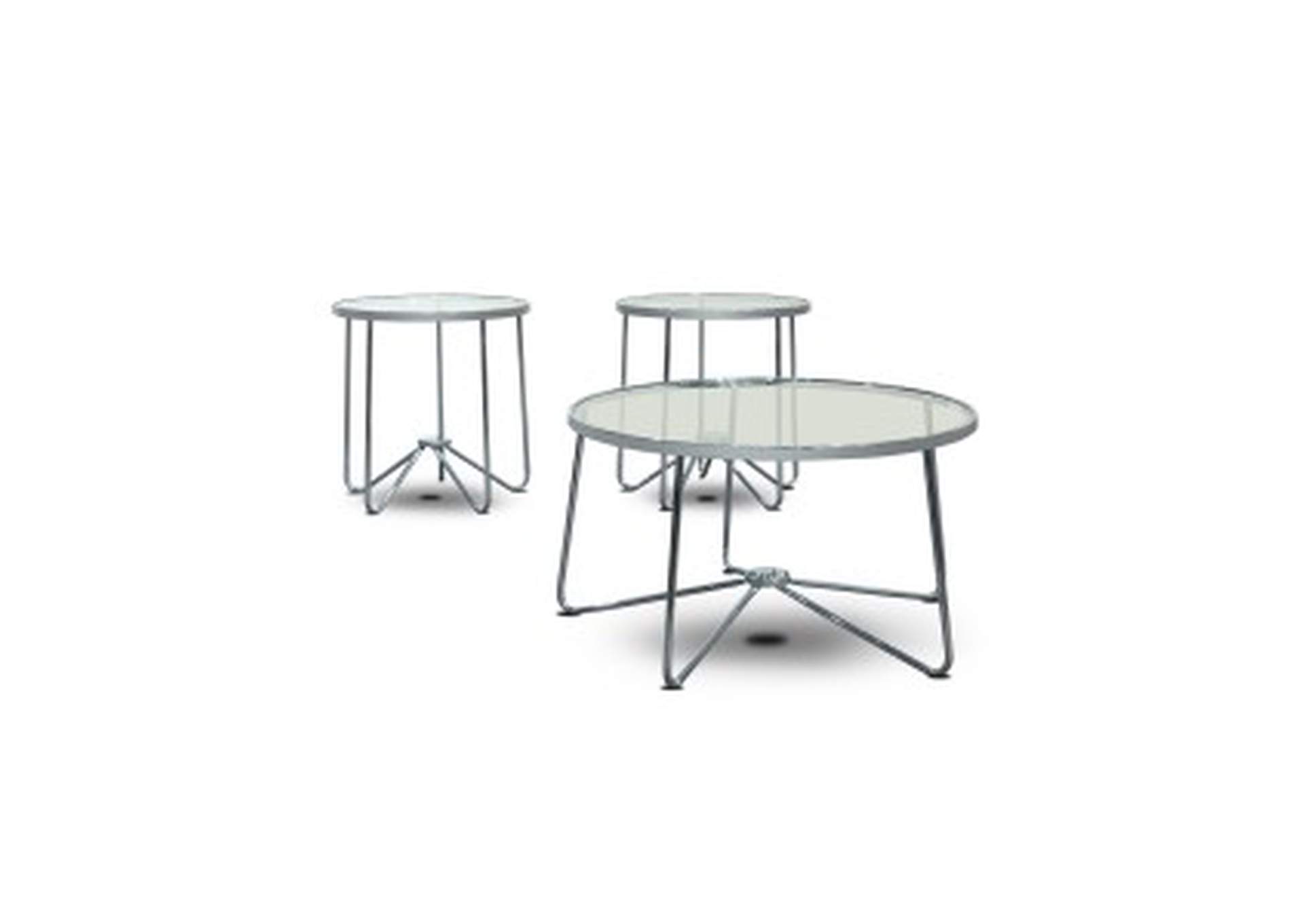 Cocktail Tables 3 Piece Occassional Table Set, Clear Glass Top W/ Chrome Legs,Homelegance