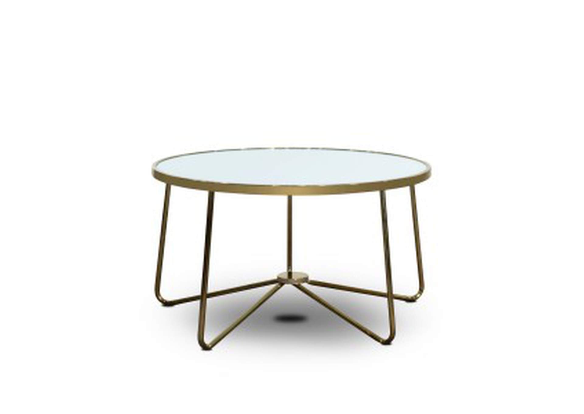 Cocktail Tables 3 Piece Occassional Table Set, White Glass Top W/ Champagne Leg,Homelegance