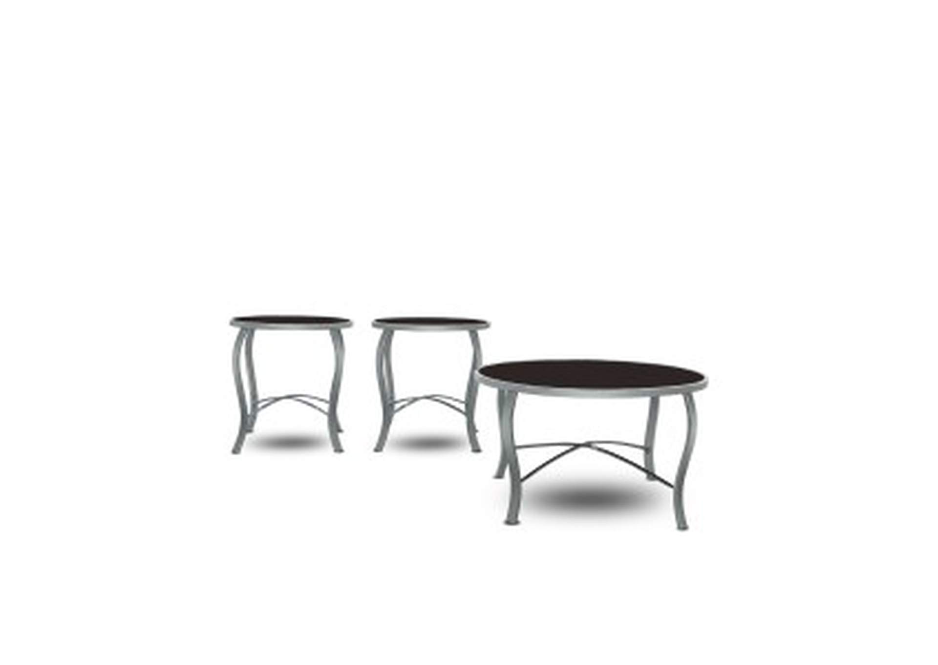 Cocktail Tables 3 Piece Occassional Table Set, Black Glass Top W/ Chrome Legs,Homelegance