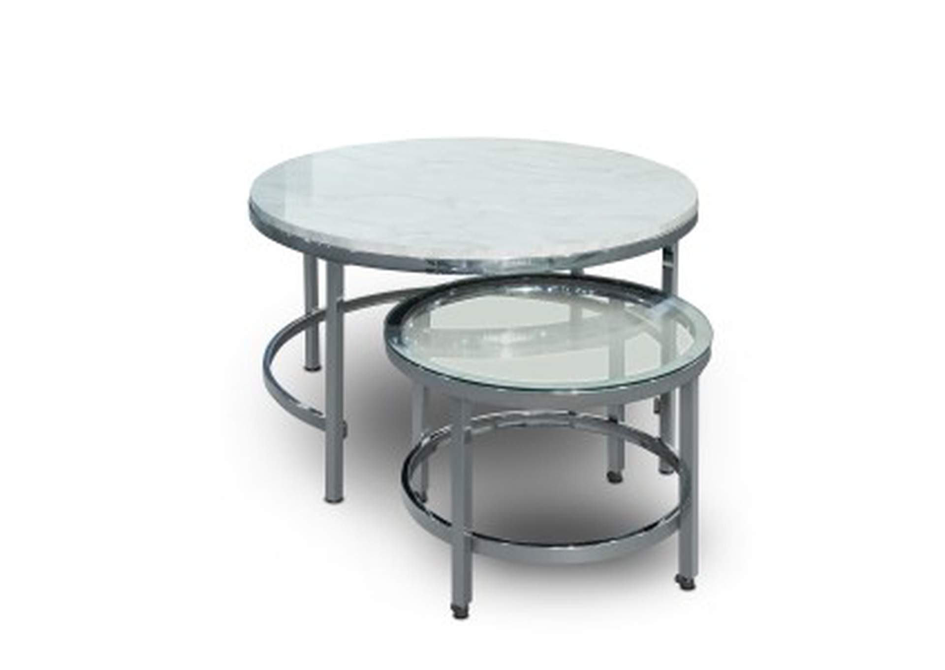 Cocktail Tables 3 Piece Occassional Table Set, Faux Marble Top W/ Chrome Legs,Homelegance