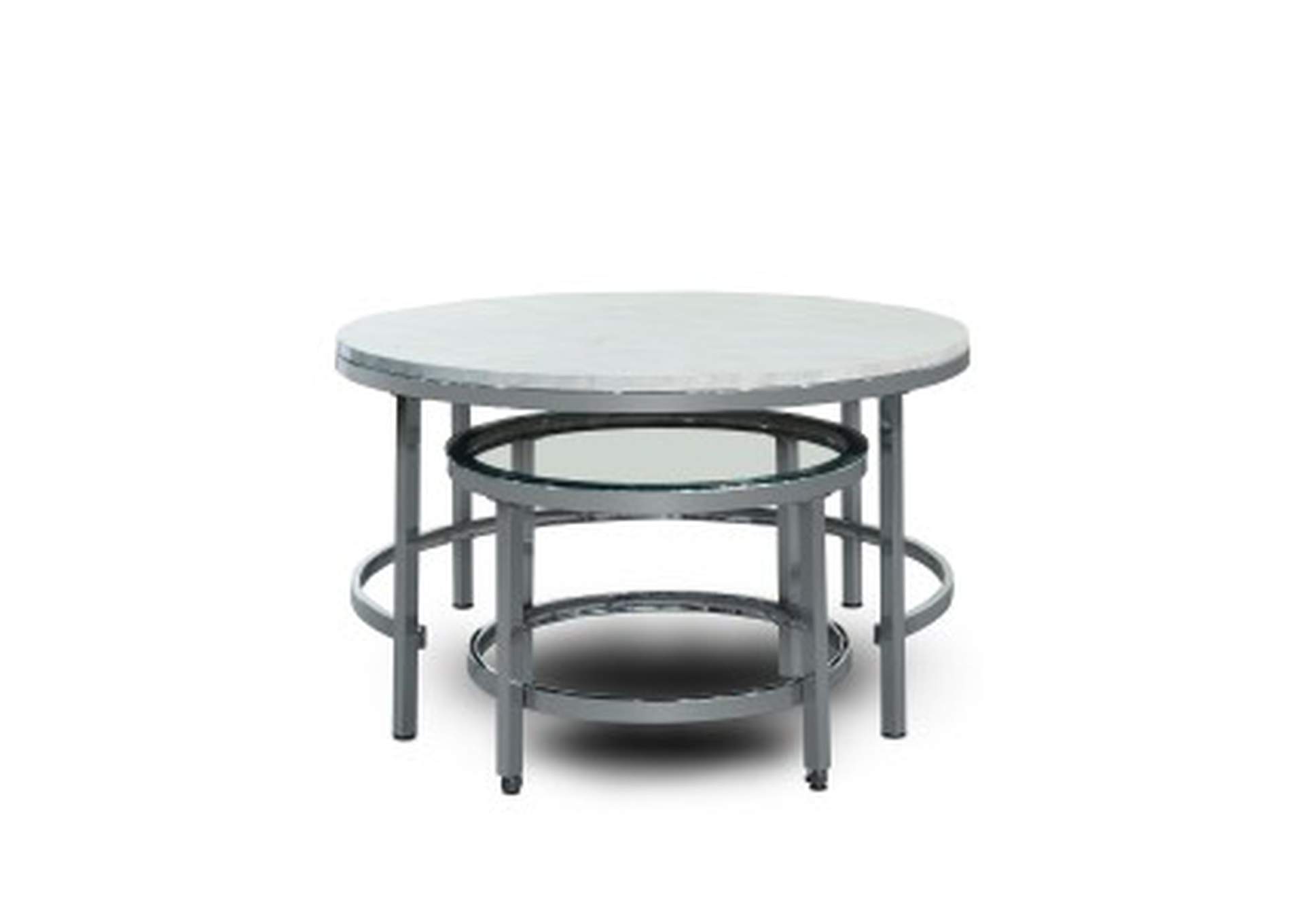 Cocktail Tables 3 Piece Occassional Table Set, Faux Marble Top W/ Chrome Legs,Homelegance