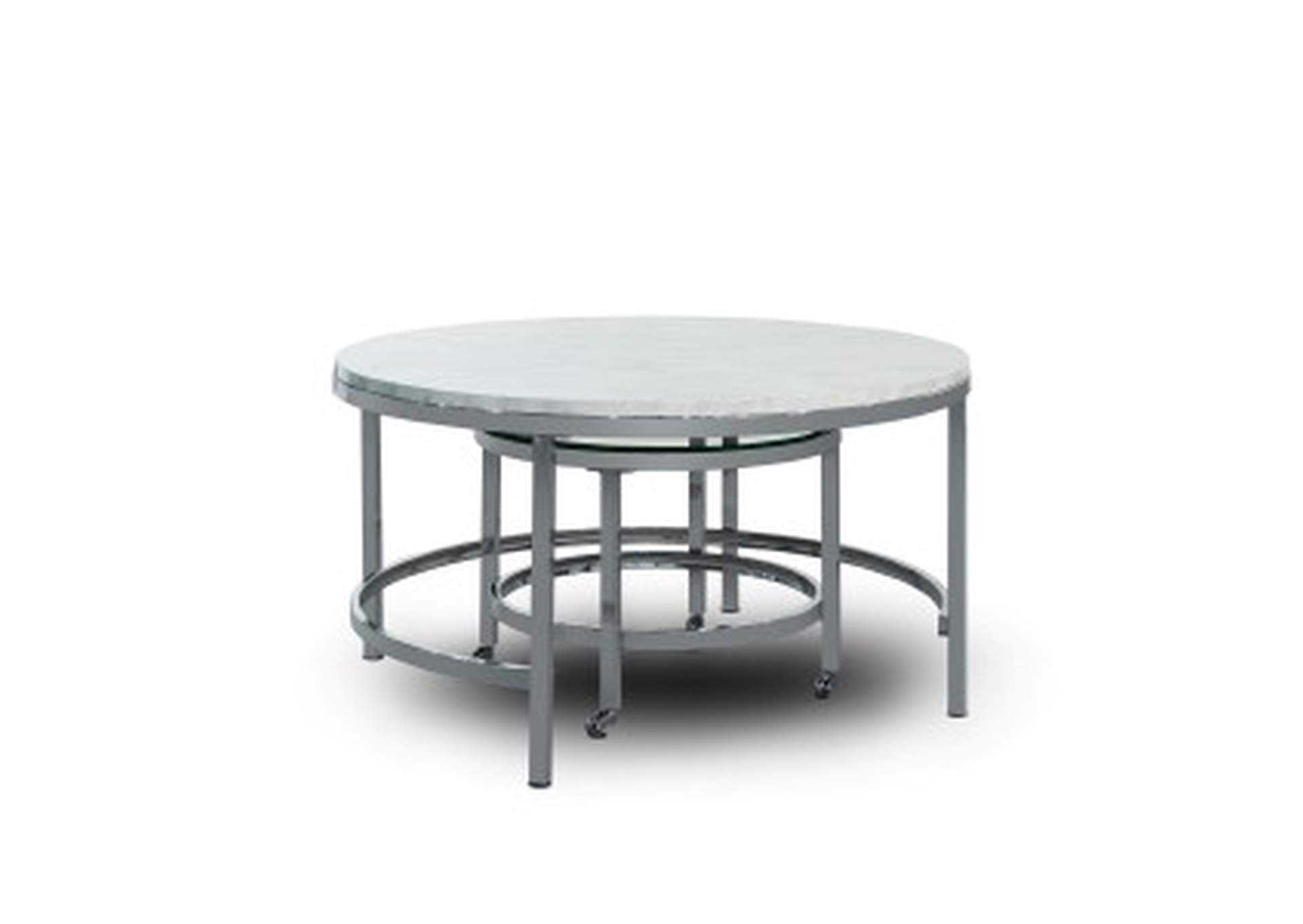 Cocktail Tables 3 Piece Occassional Table Set, Faux Marble Top W/ Chrome Legs,Homelegance