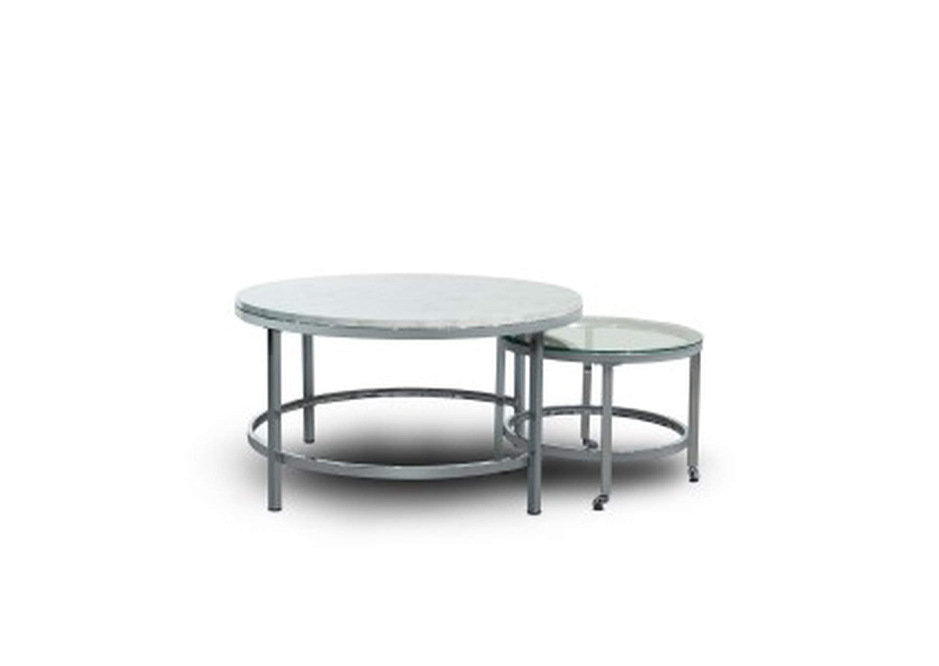 Cocktail Tables 3 Piece Occassional Table Set, Faux Marble Top W/ Chrome Legs,Homelegance