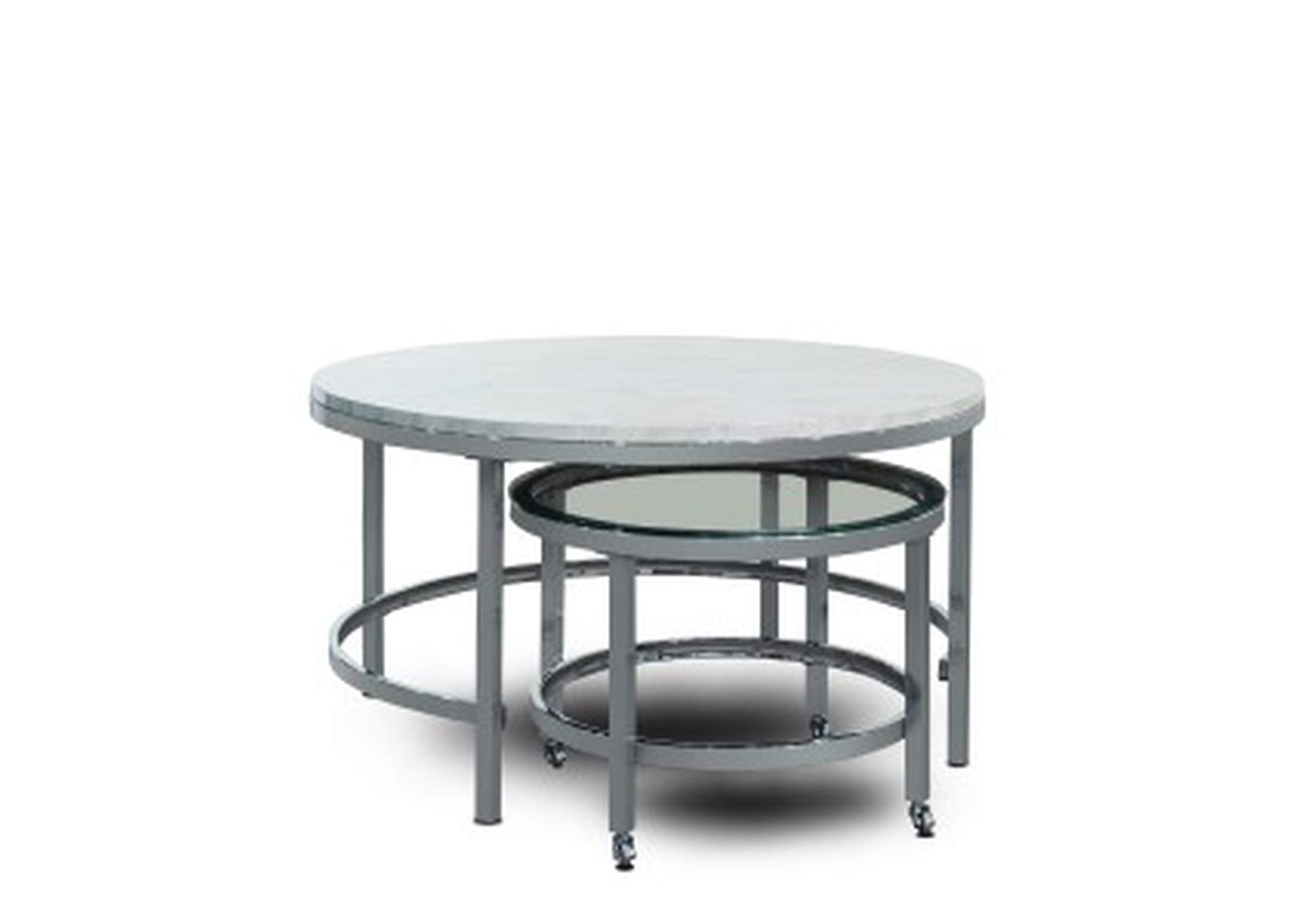Cocktail Tables 3 Piece Occassional Table Set, Faux Marble Top W/ Chrome Legs,Homelegance