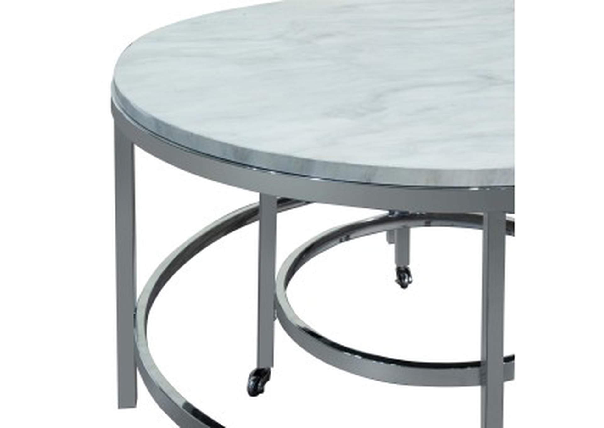 Cocktail Tables 3 Piece Occassional Table Set, Faux Marble Top W/ Chrome Legs,Homelegance