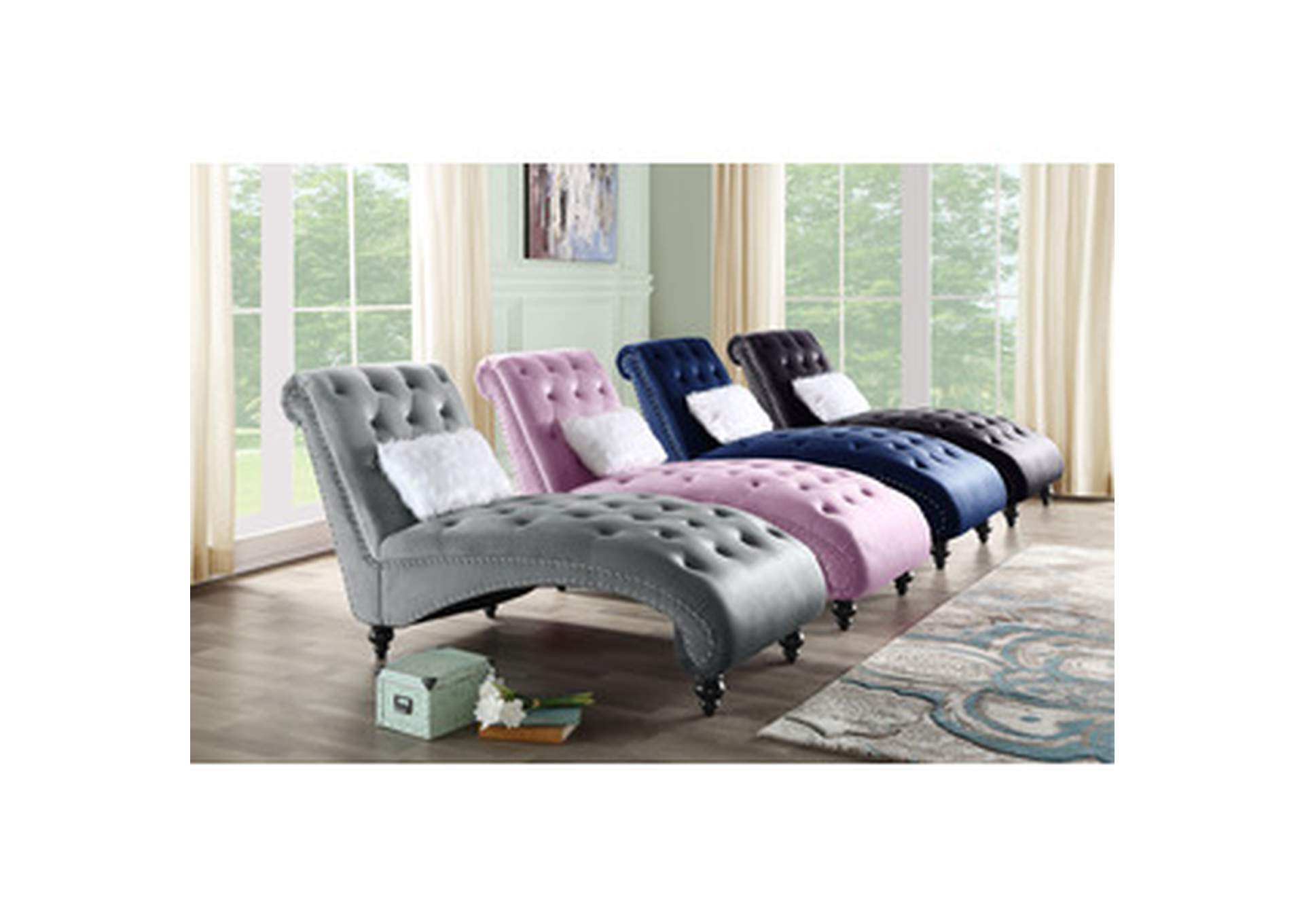 pink velvet Chaise Lounge Chr W/ Wht Pillw, Pink Velvet,Homelegance