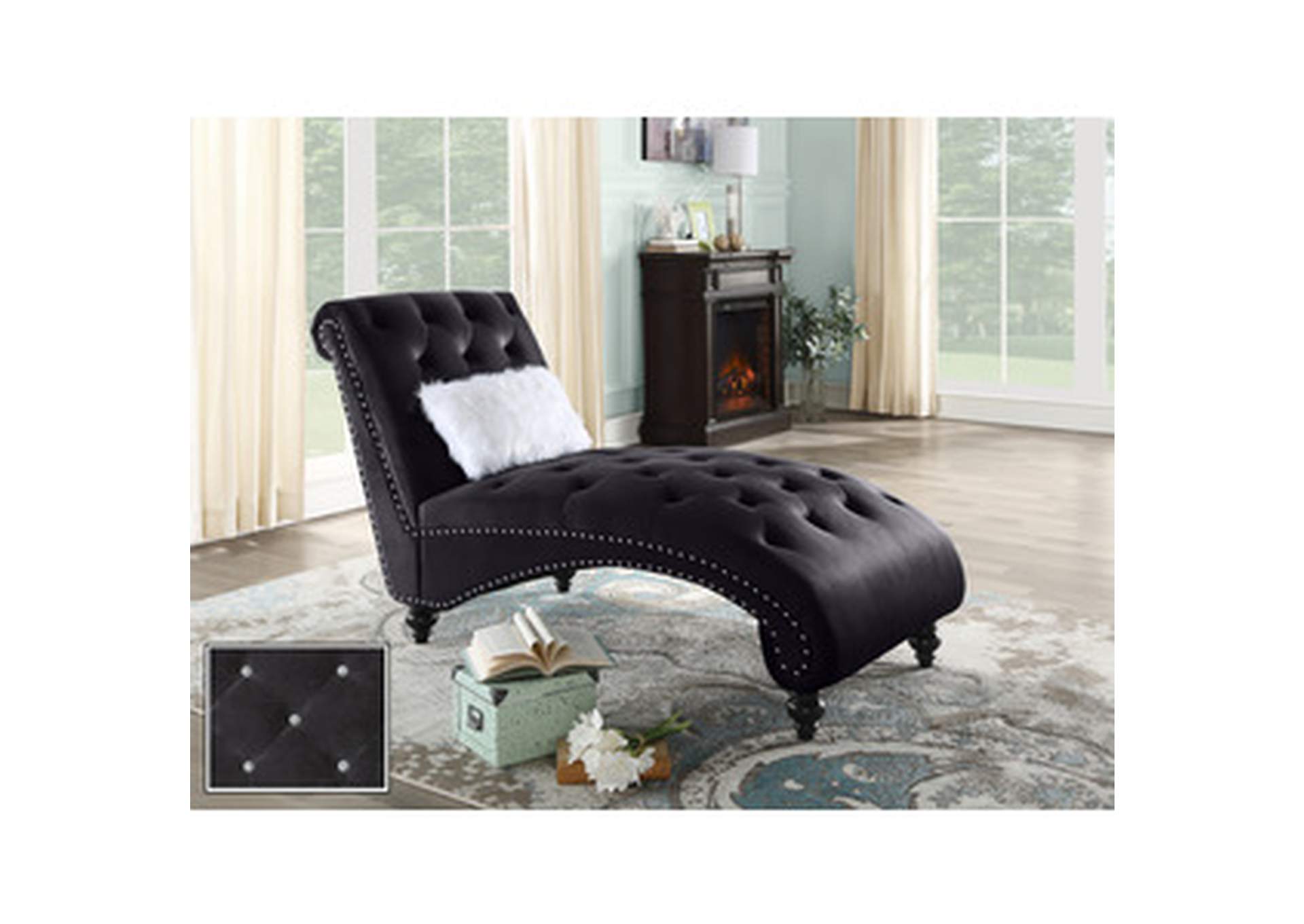black velvet Chaise Lounge Chr W/ Wht Pillw, Black Velvet,Homelegance