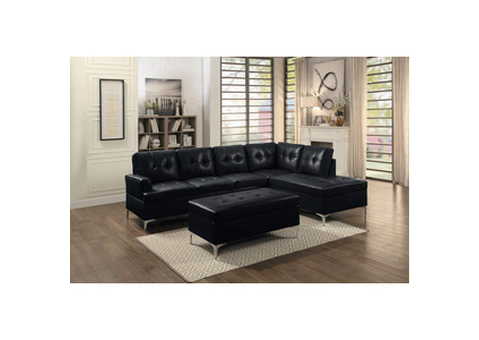 black Ottoman W/Black Pu,Homelegance