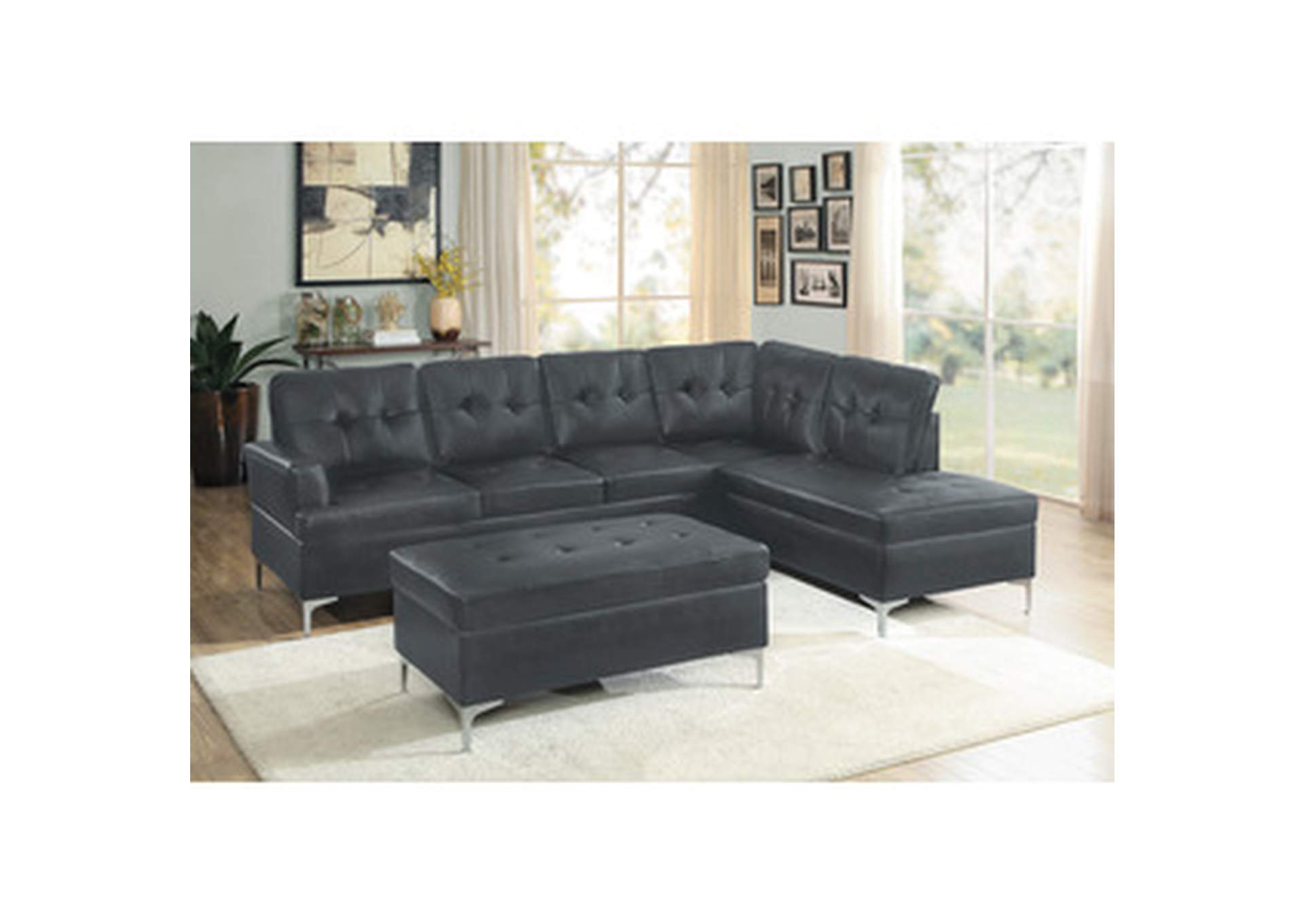 Sectionals 3-Piece Sectional With Right Chaise And Ottoman,Homelegance