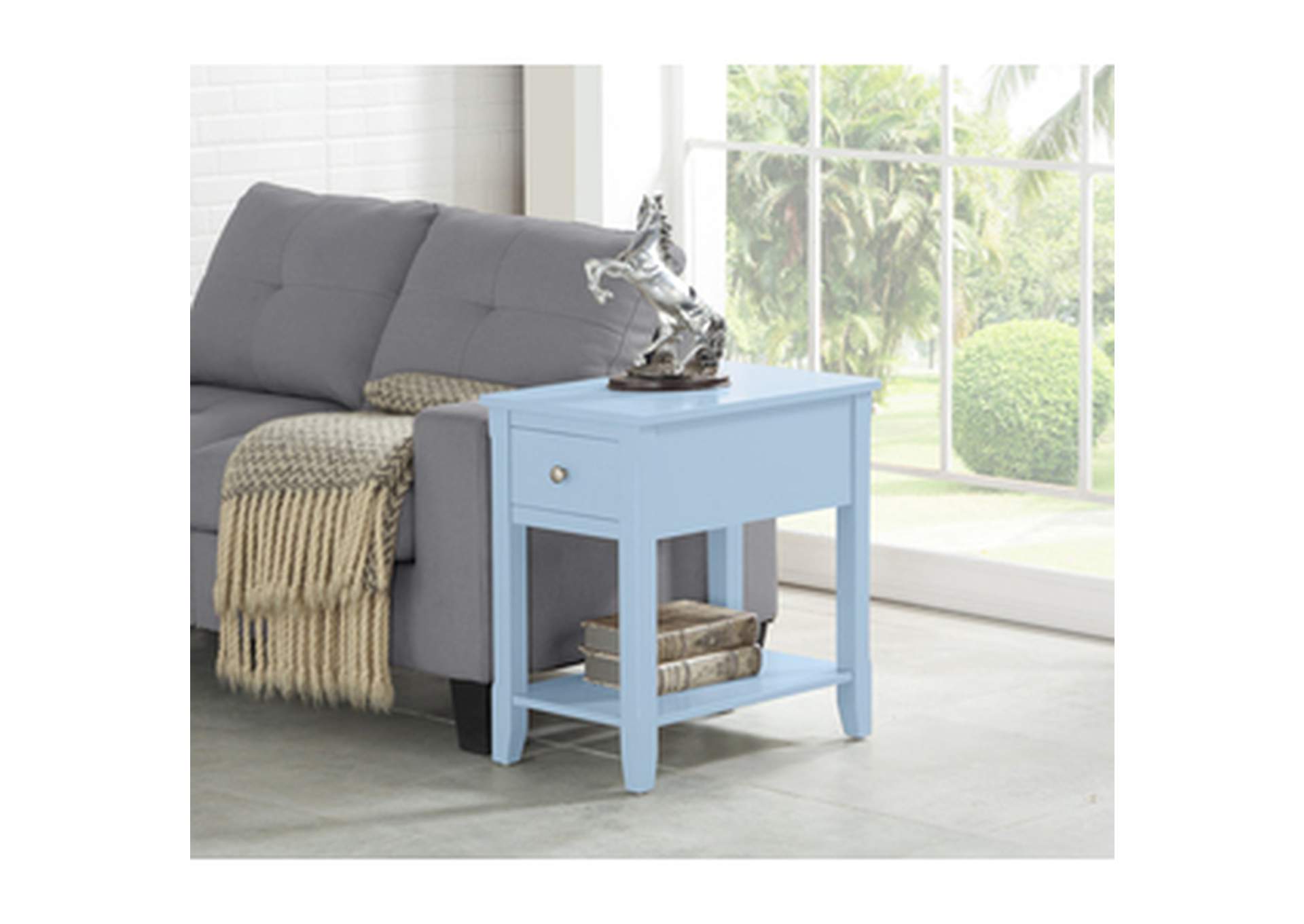 blue Chair Side Table W/Usb In Blue, 3A,Homelegance