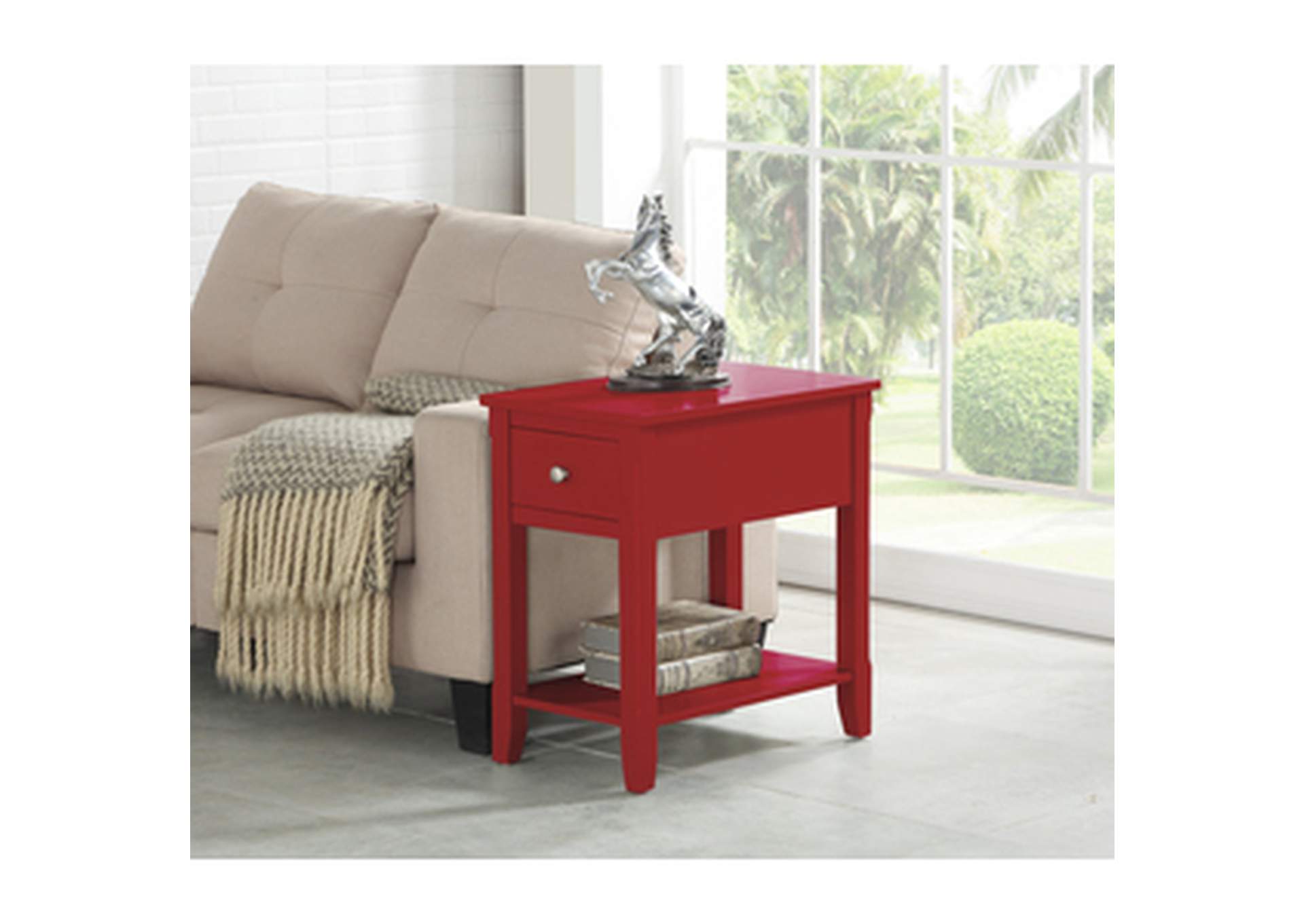 red Chair Side Table W/Usb In Red, 3A,Homelegance
