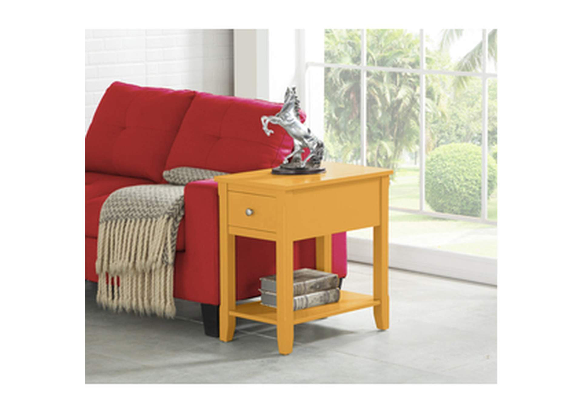 yellow Chair Side Table W/Usb In Yellow, 3A,Homelegance