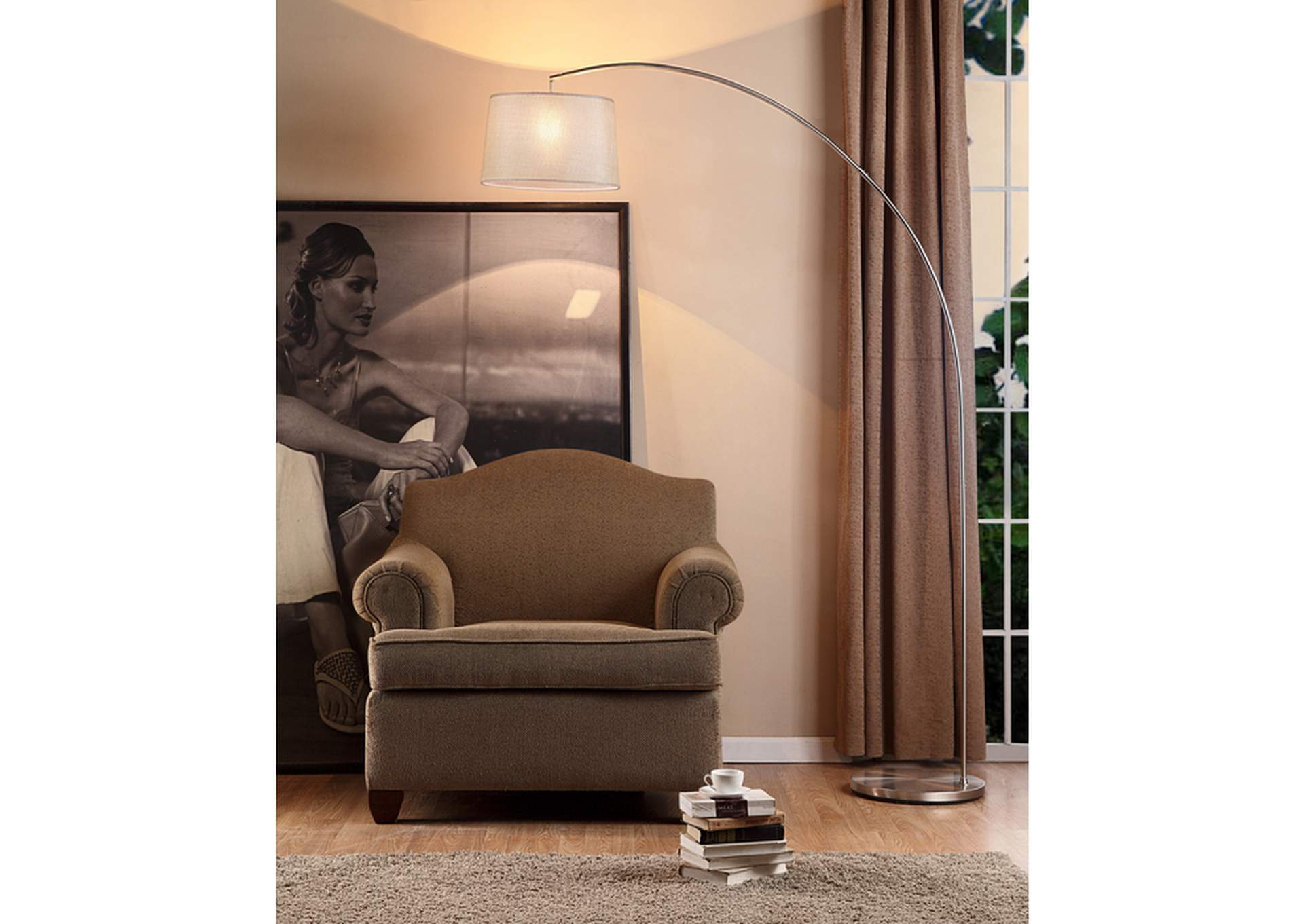 Floor Lamps 84.5" H Brushed Nickel Arch Flr Lamp,Bge Shade,Homelegance