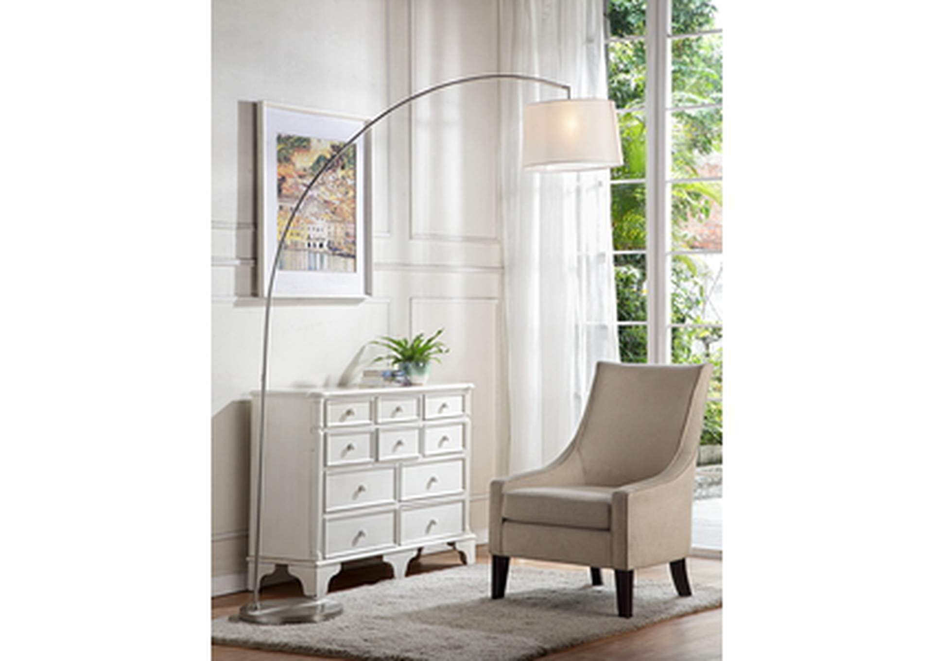 Floor Lamps Wht Shade 84.5" H Brushed Nickel Arch Flr Lamp, Wht Shade,Homelegance